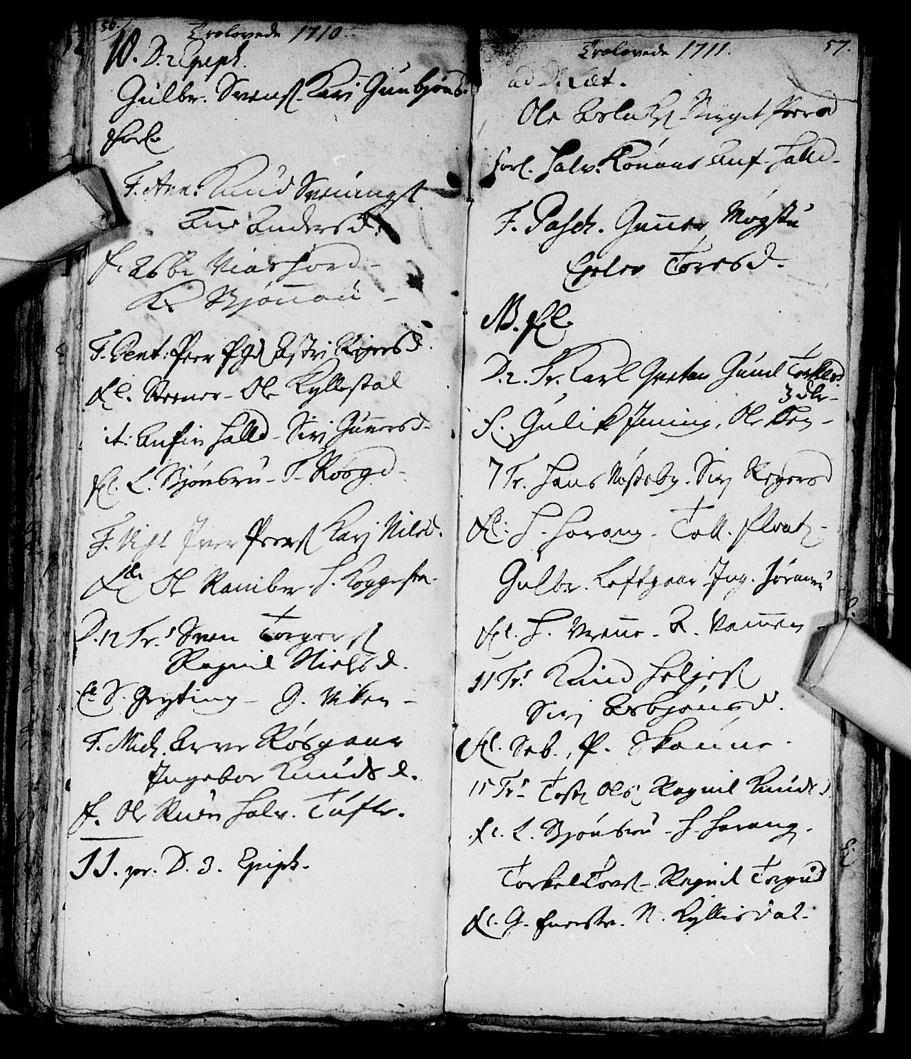 Nore kirkebøker, SAKO/A-238/F/Fc/L0001: Parish register (official) no. III 1, 1696-1714, p. 56-57