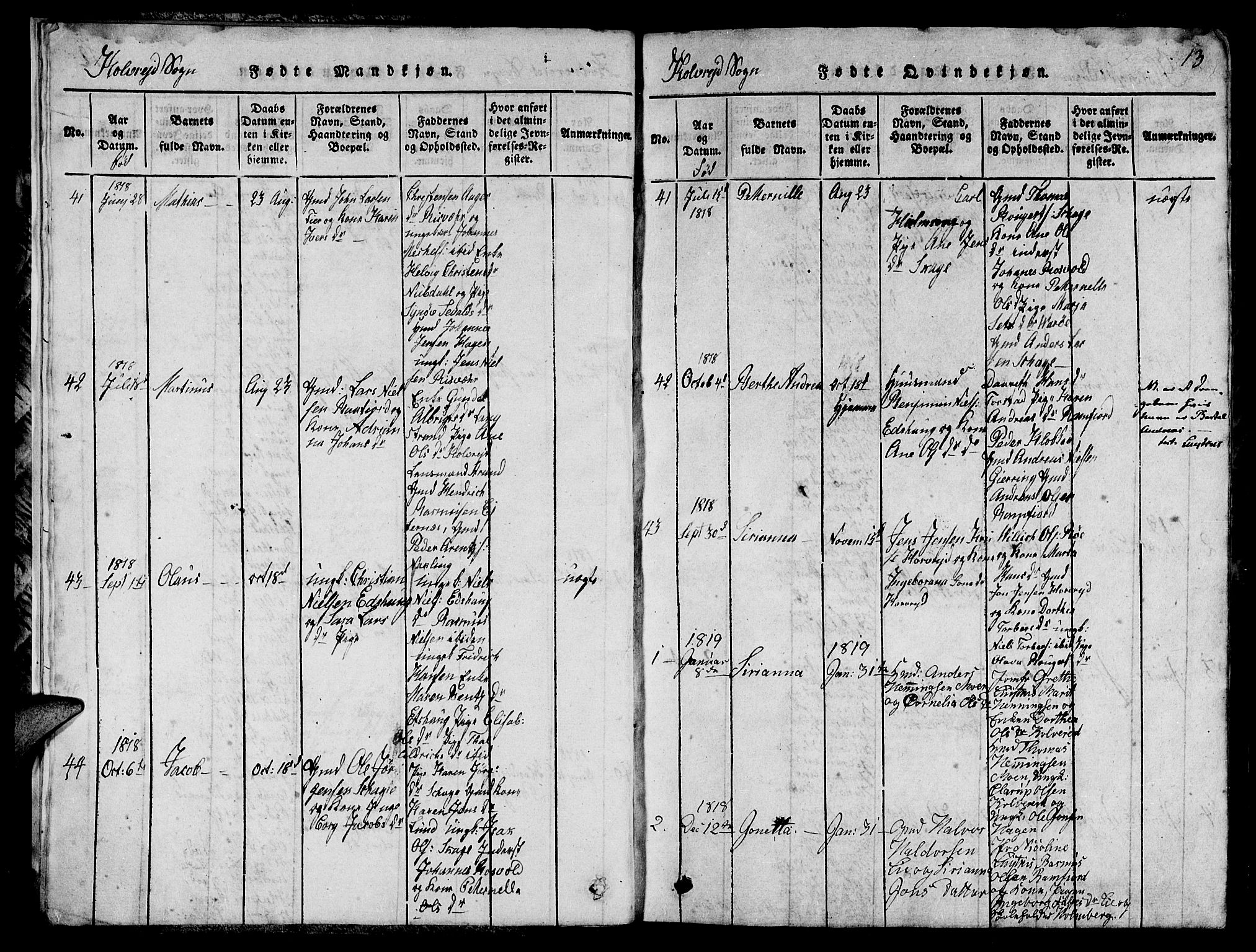 Ministerialprotokoller, klokkerbøker og fødselsregistre - Nord-Trøndelag, SAT/A-1458/780/L0648: Parish register (copy) no. 780C01 /1, 1815-1870, p. 13