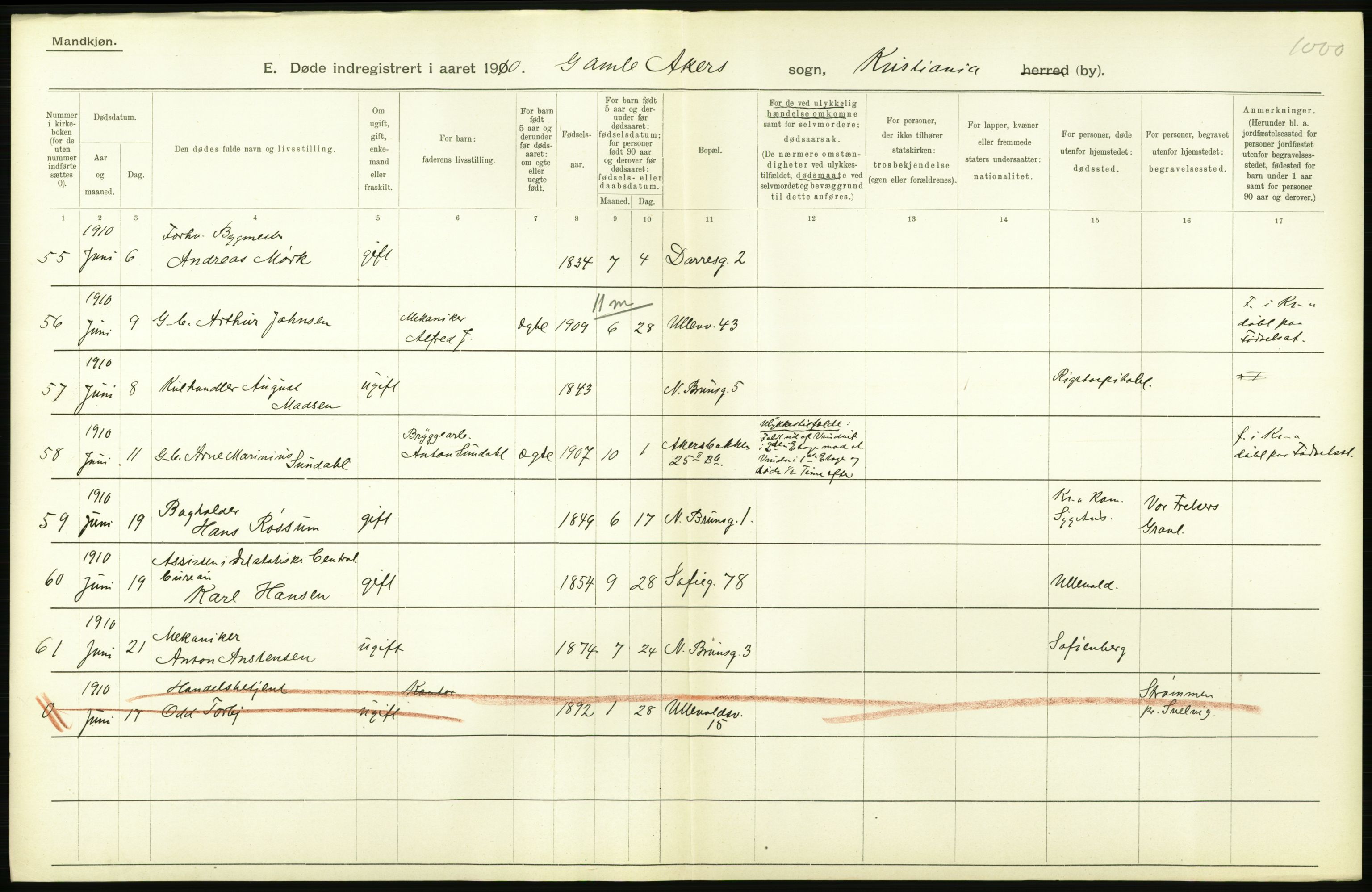 Statistisk sentralbyrå, Sosiodemografiske emner, Befolkning, AV/RA-S-2228/D/Df/Dfa/Dfah/L0008: Kristiania: Døde, 1910, p. 906