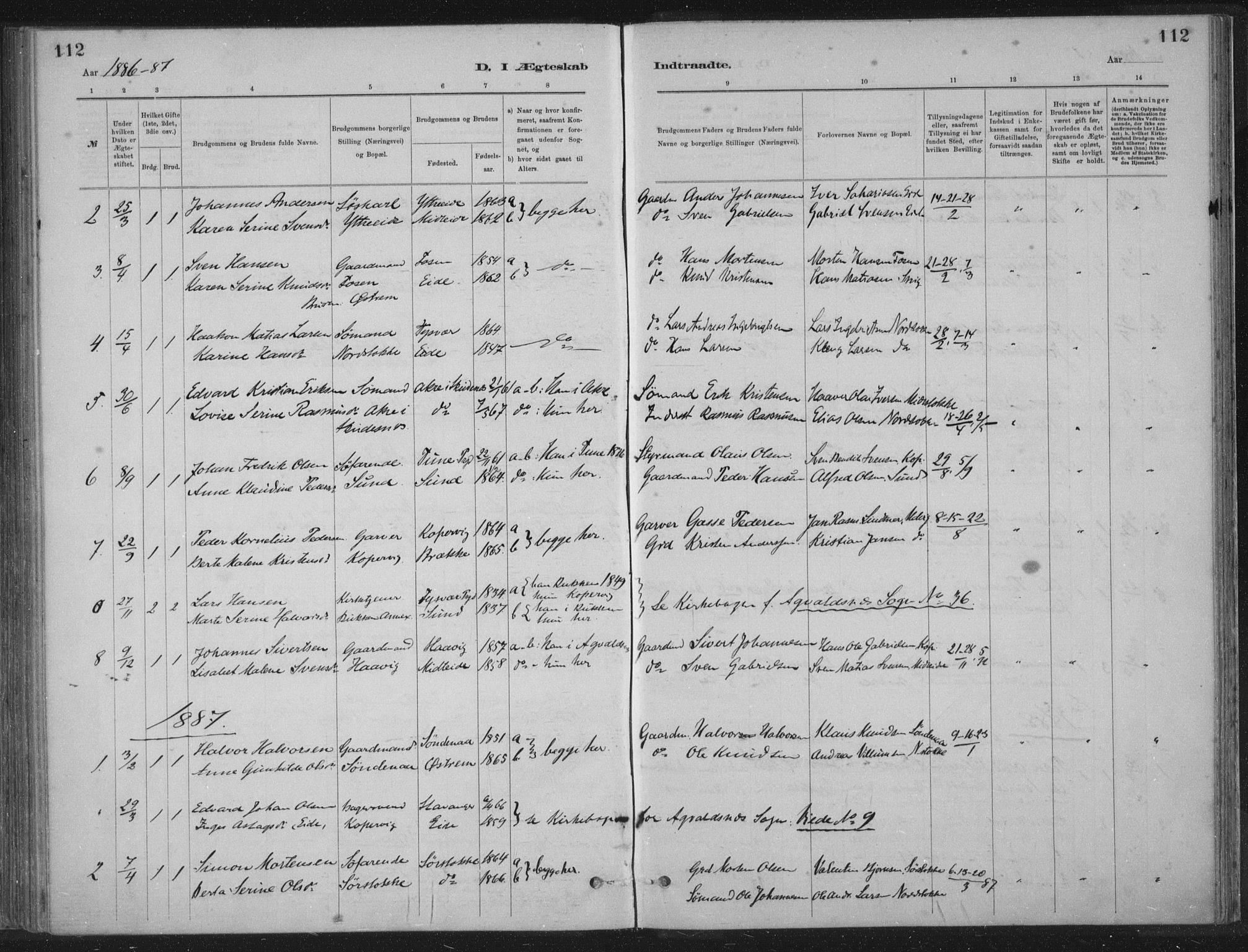 Kopervik sokneprestkontor, AV/SAST-A-101850/H/Ha/Haa/L0002: Parish register (official) no. A 2, 1880-1912, p. 112