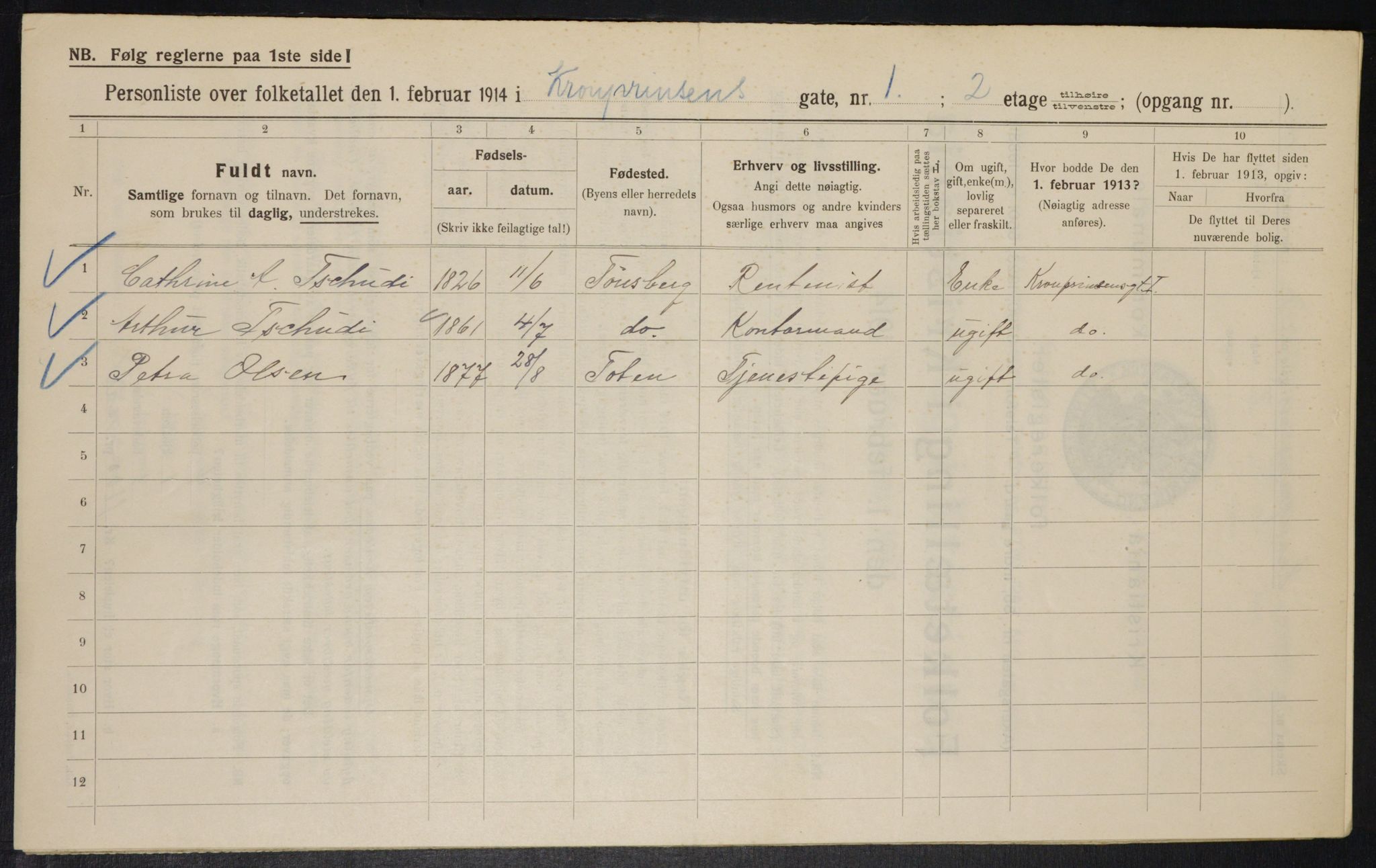 OBA, Municipal Census 1914 for Kristiania, 1914, p. 54401