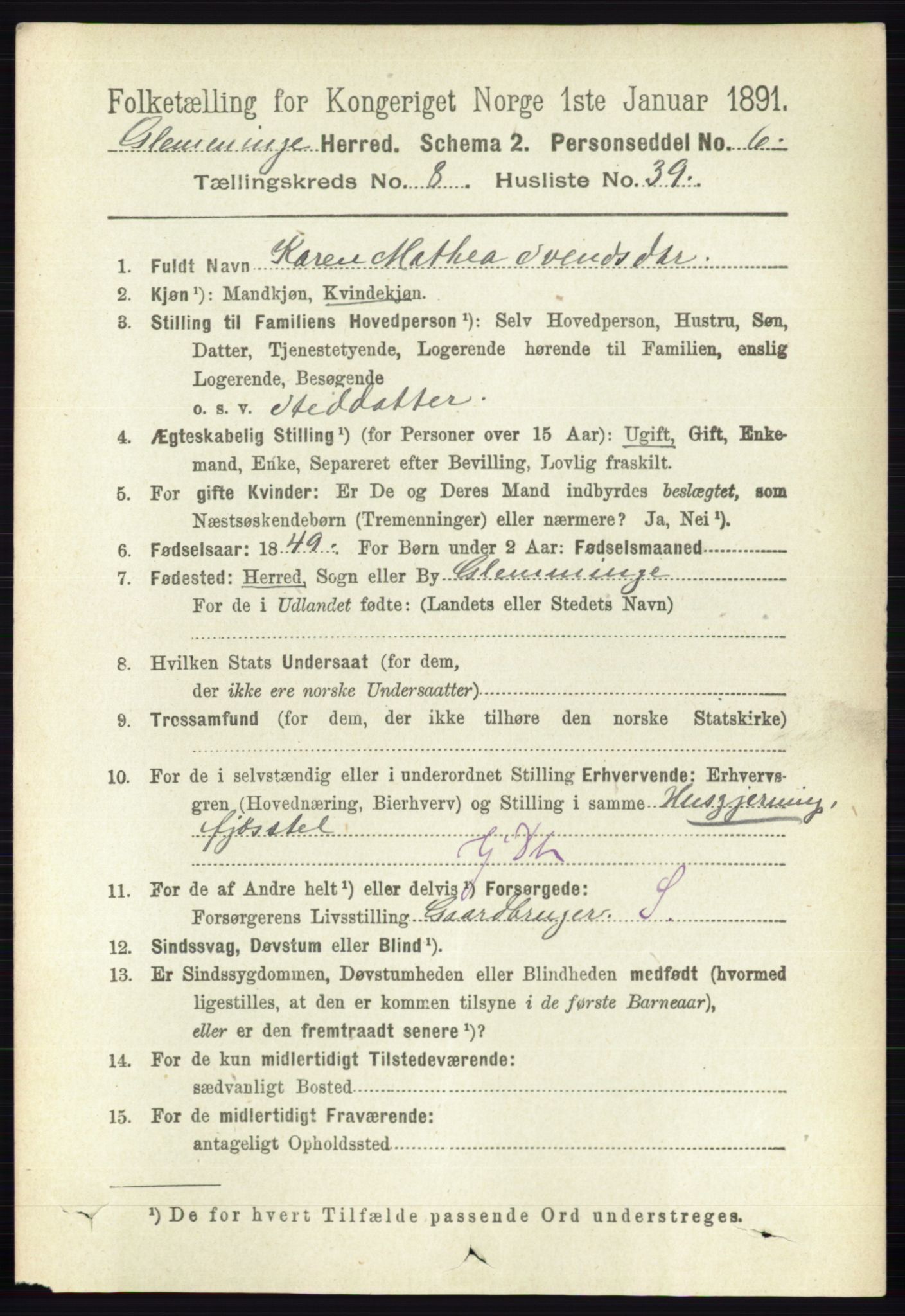 RA, 1891 census for 0132 Glemmen, 1891, p. 9538