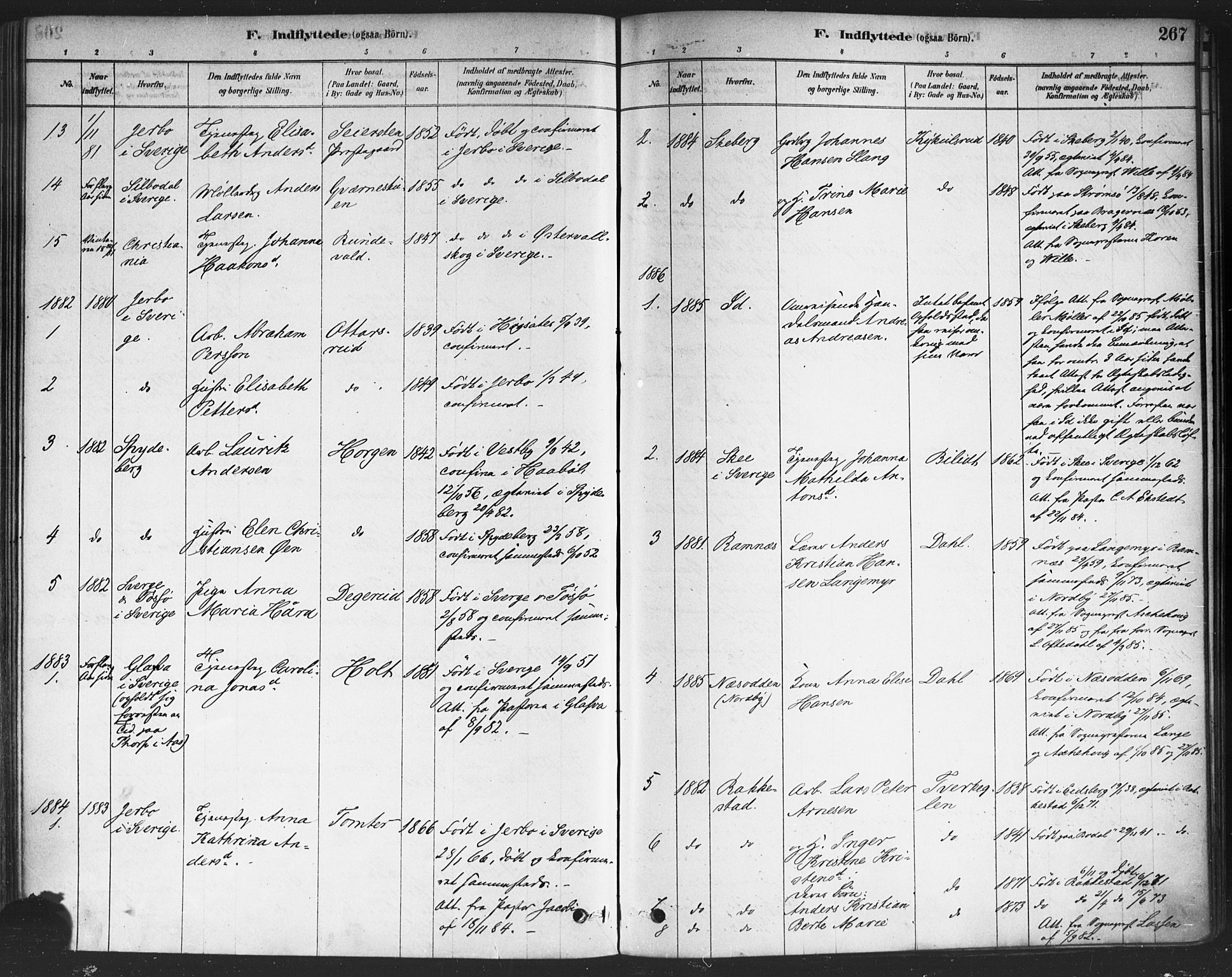 Drøbak prestekontor Kirkebøker, SAO/A-10142a/F/Fc/L0002: Parish register (official) no. III 2, 1878-1891, p. 267