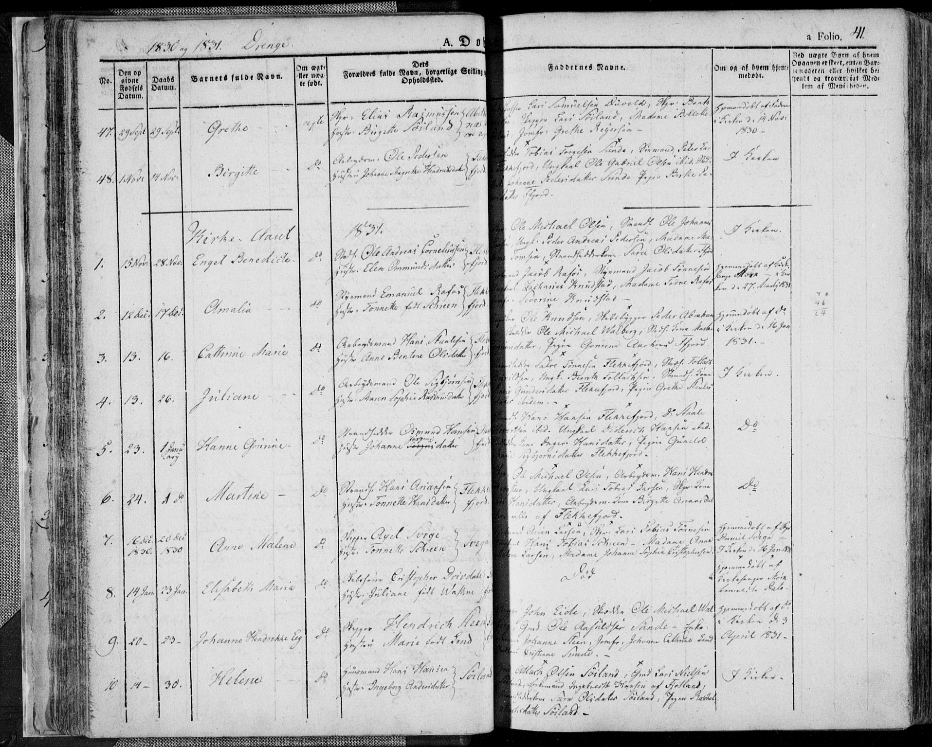 Flekkefjord sokneprestkontor, SAK/1111-0012/F/Fa/Fac/L0003: Parish register (official) no. A 3, 1826-1841, p. 41