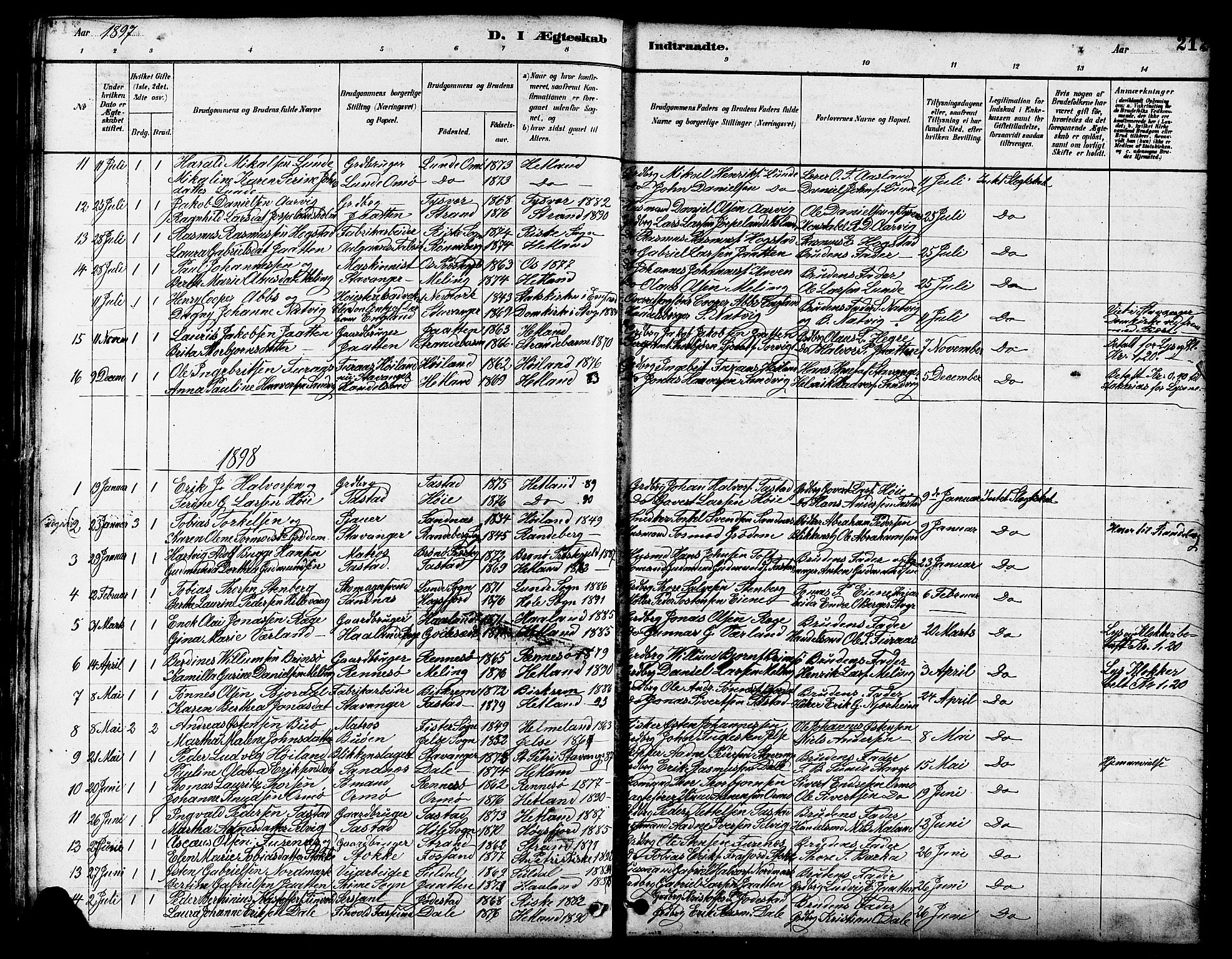 Hetland sokneprestkontor, SAST/A-101826/30/30BB/L0005: Parish register (copy) no. B 5, 1878-1910, p. 212