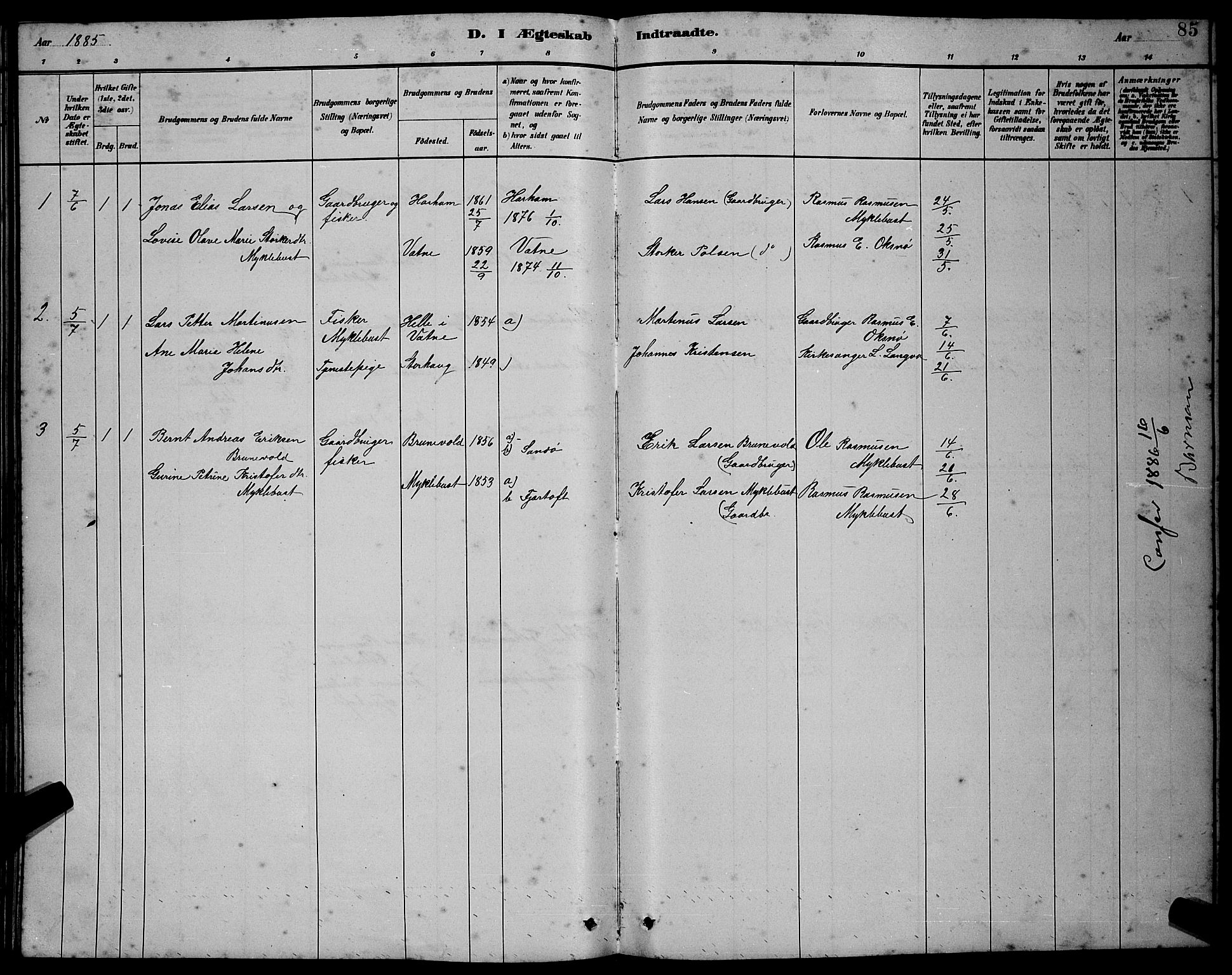 Ministerialprotokoller, klokkerbøker og fødselsregistre - Møre og Romsdal, AV/SAT-A-1454/538/L0523: Parish register (copy) no. 538C01, 1881-1900, p. 85