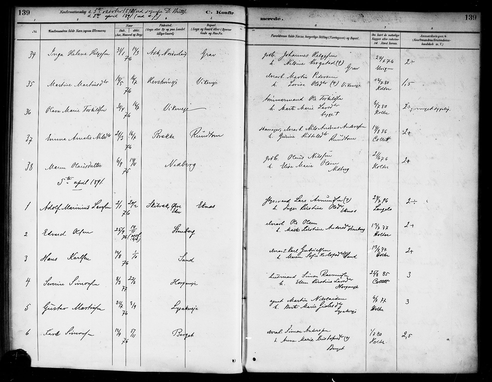 Nedre Eiker kirkebøker, AV/SAKO-A-612/F/Fa/L0003: Parish register (official) no. 3, 1885-1892, p. 139