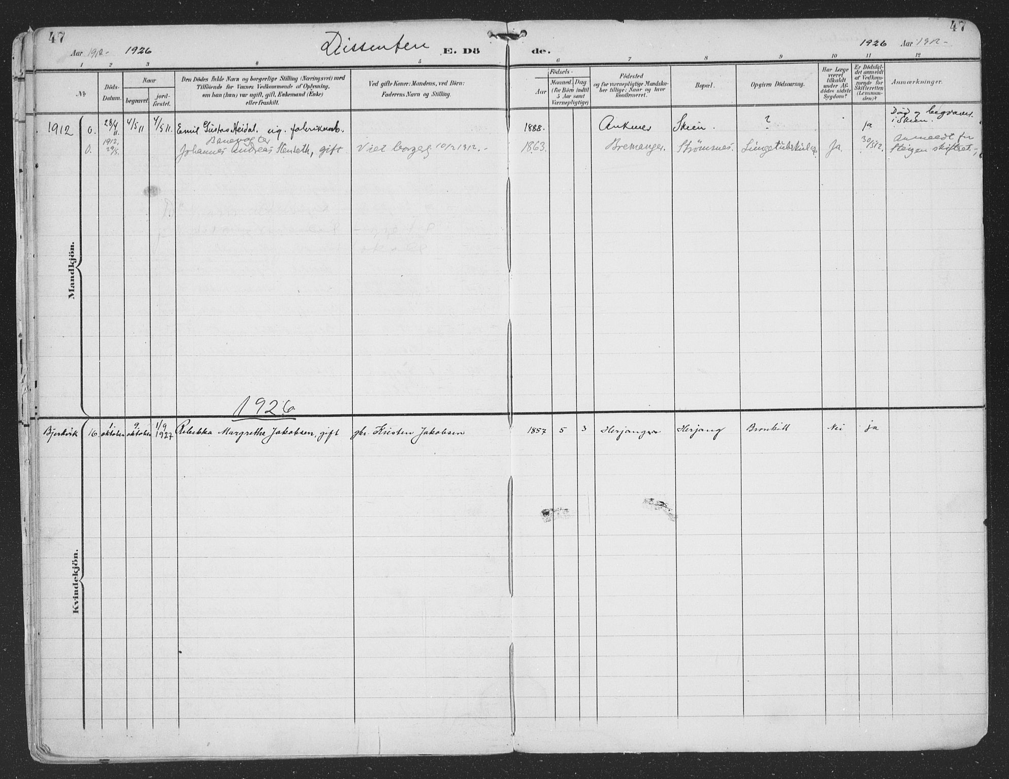 Ministerialprotokoller, klokkerbøker og fødselsregistre - Nordland, AV/SAT-A-1459/866/L0940: Parish register (official) no. 866A03, 1902-1926, p. 47