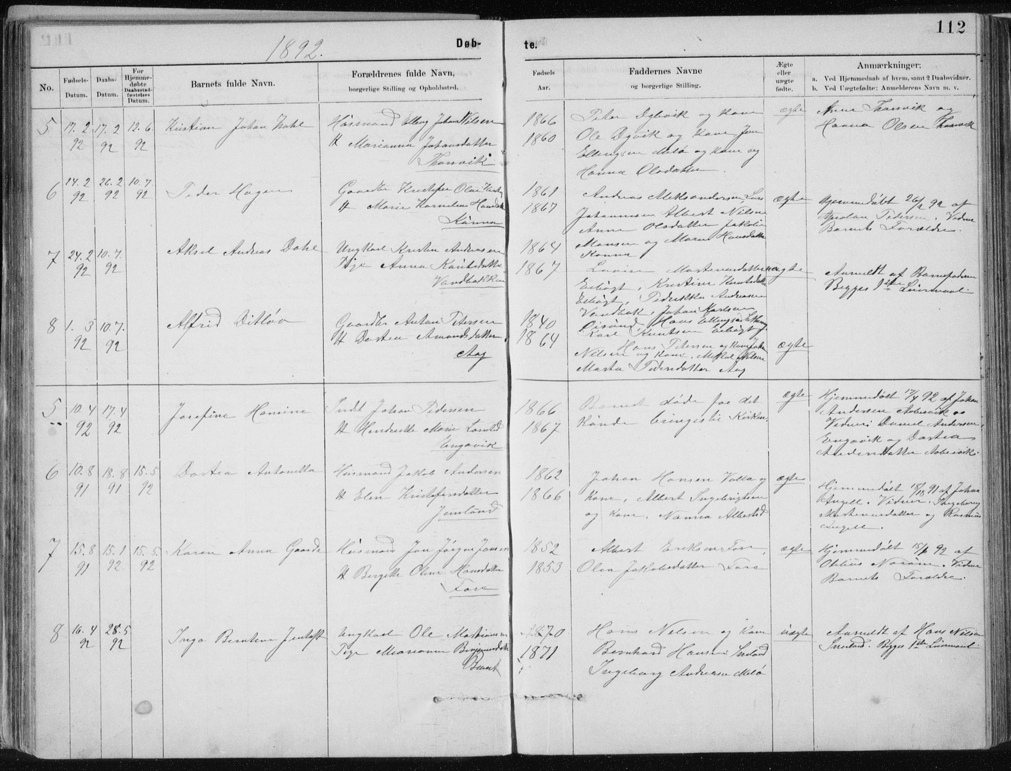 Ministerialprotokoller, klokkerbøker og fødselsregistre - Nordland, AV/SAT-A-1459/843/L0636: Parish register (copy) no. 843C05, 1884-1909, p. 112