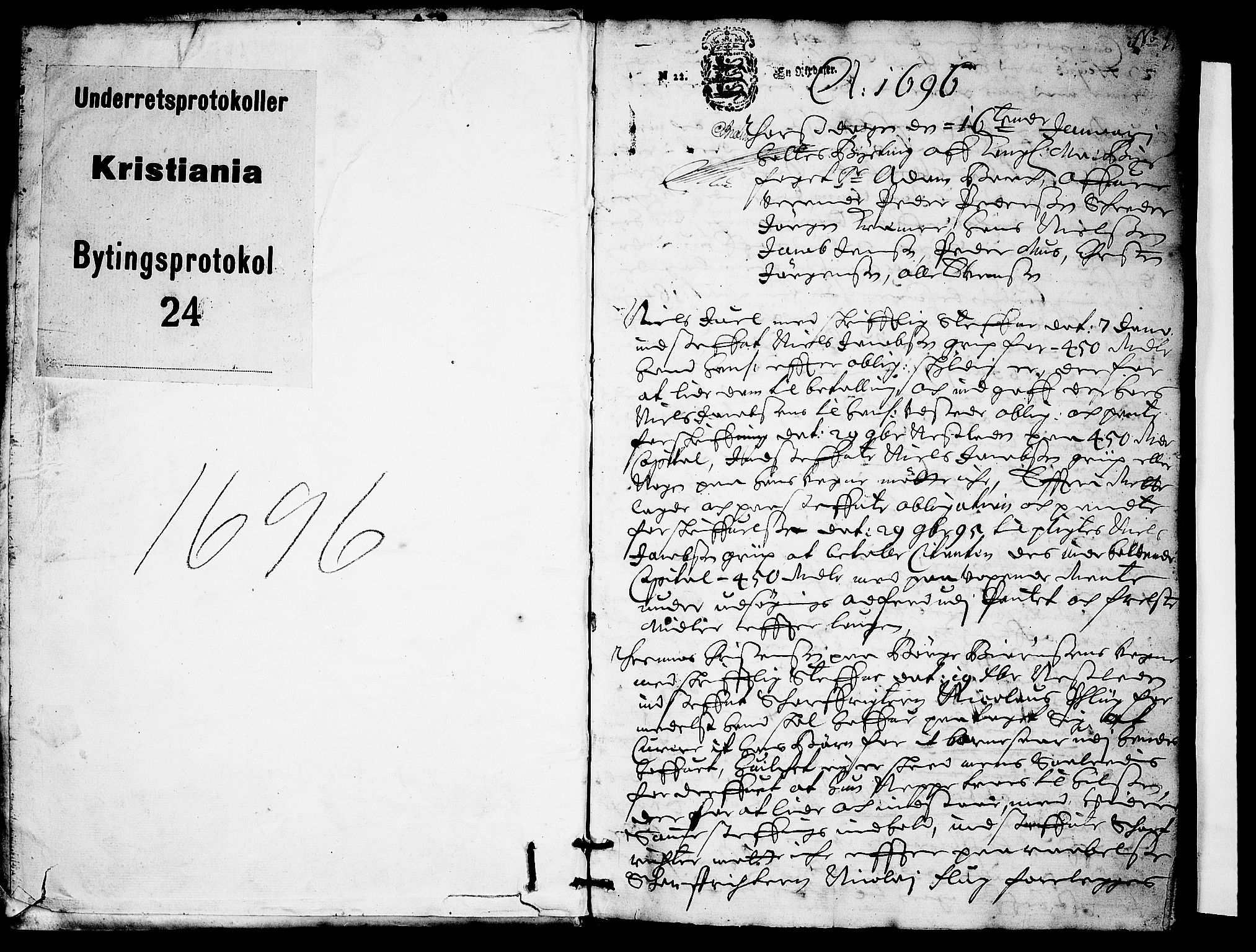 Christiania byfogd, AV/SAO-A-11543/F/Fb/L0024: Tingbok, 1696, p. 0b-1a