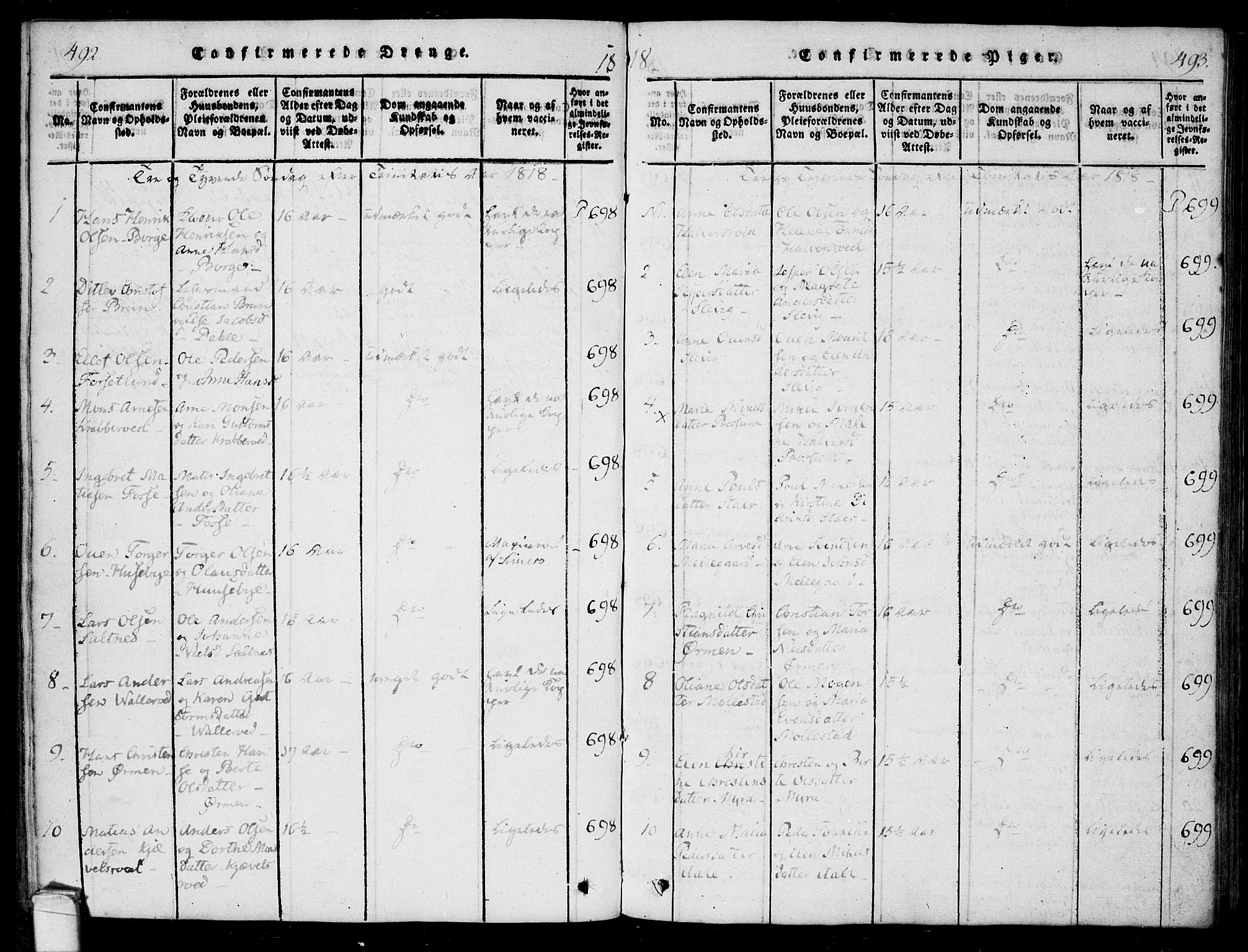 Onsøy prestekontor Kirkebøker, SAO/A-10914/F/Fa/L0002: Parish register (official) no. I 2, 1814-1840, p. 492-493