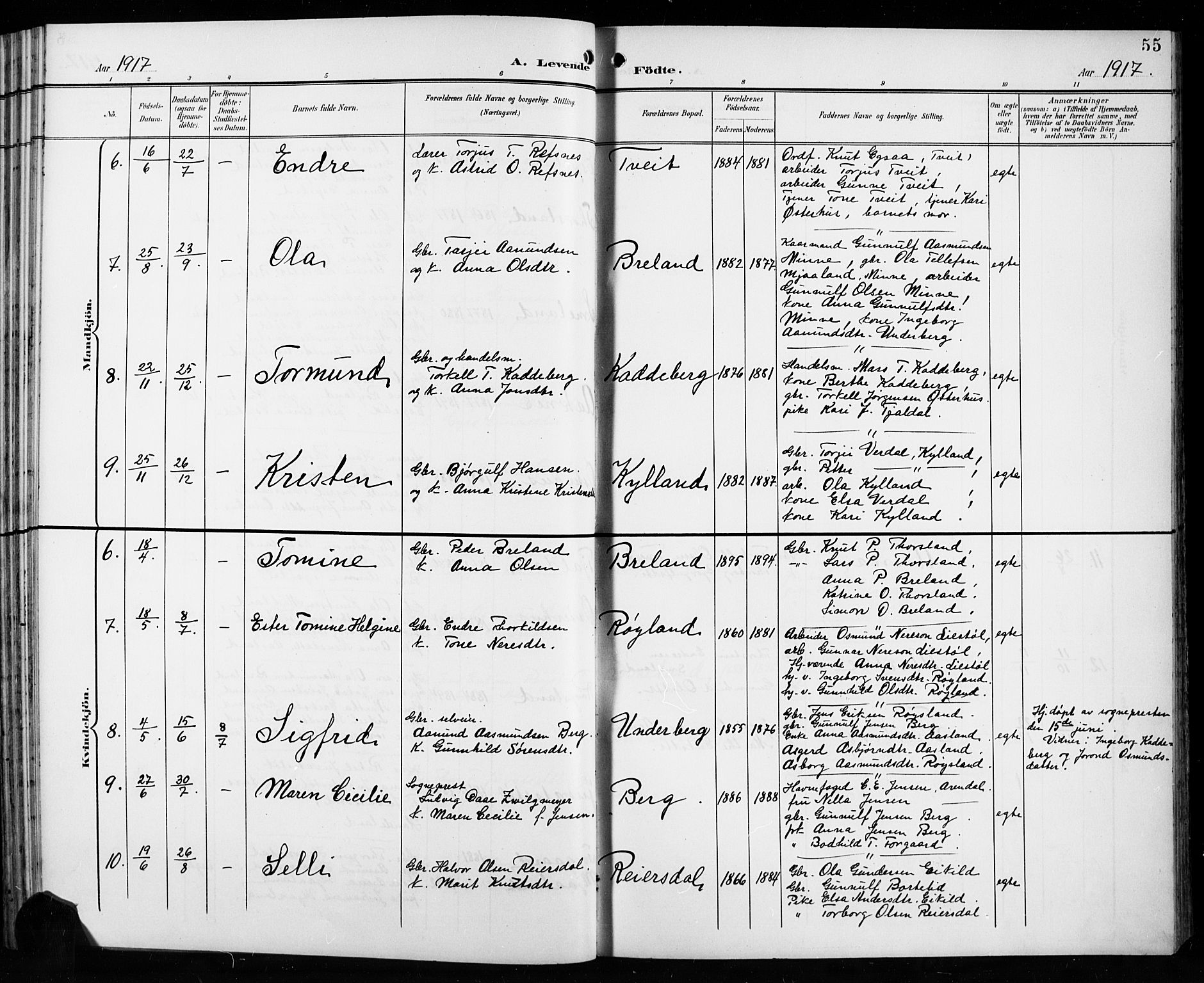 Åseral sokneprestkontor, AV/SAK-1111-0051/F/Fb/L0003: Parish register (copy) no. B 3, 1900-1919, p. 55