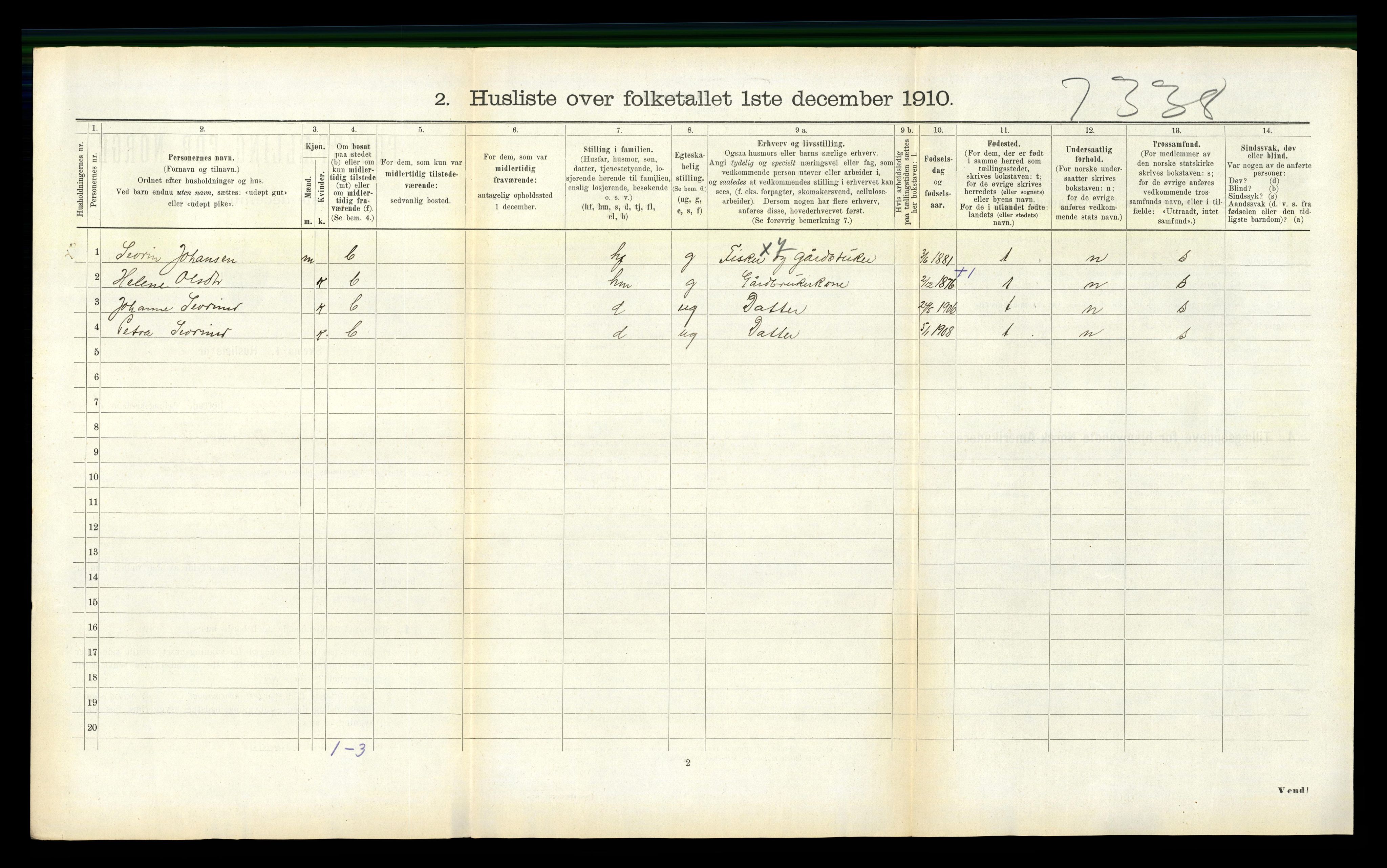RA, 1910 census for Selje, 1910, p. 485