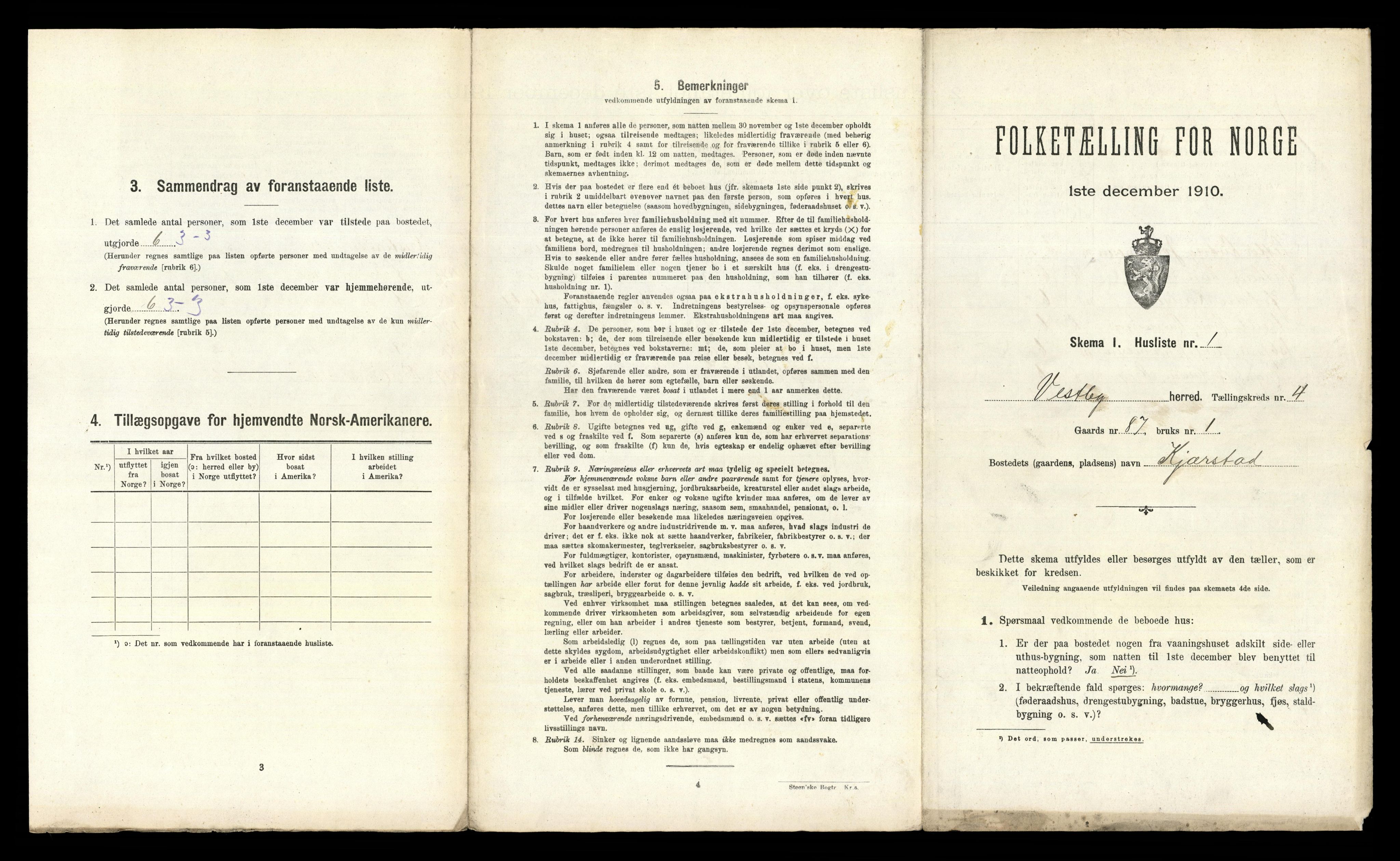 RA, 1910 census for Vestby, 1910, p. 907