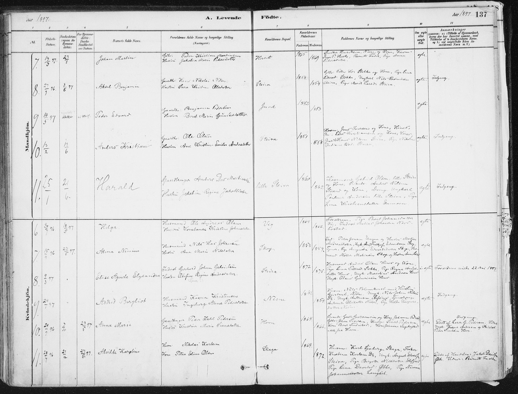 Ministerialprotokoller, klokkerbøker og fødselsregistre - Nordland, AV/SAT-A-1459/838/L0552: Parish register (official) no. 838A10, 1880-1910, p. 137