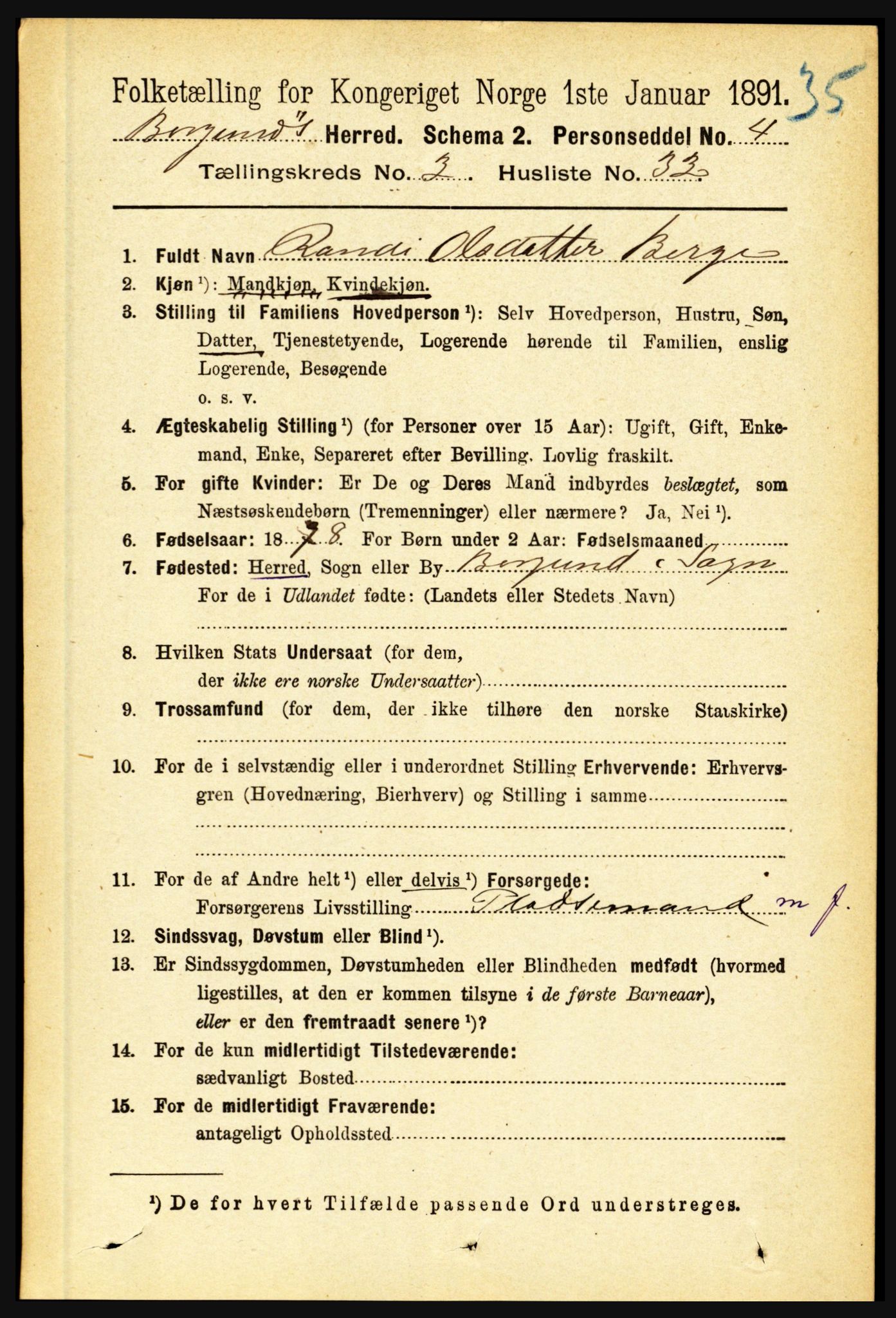 RA, 1891 census for 1423 Borgund, 1891, p. 776