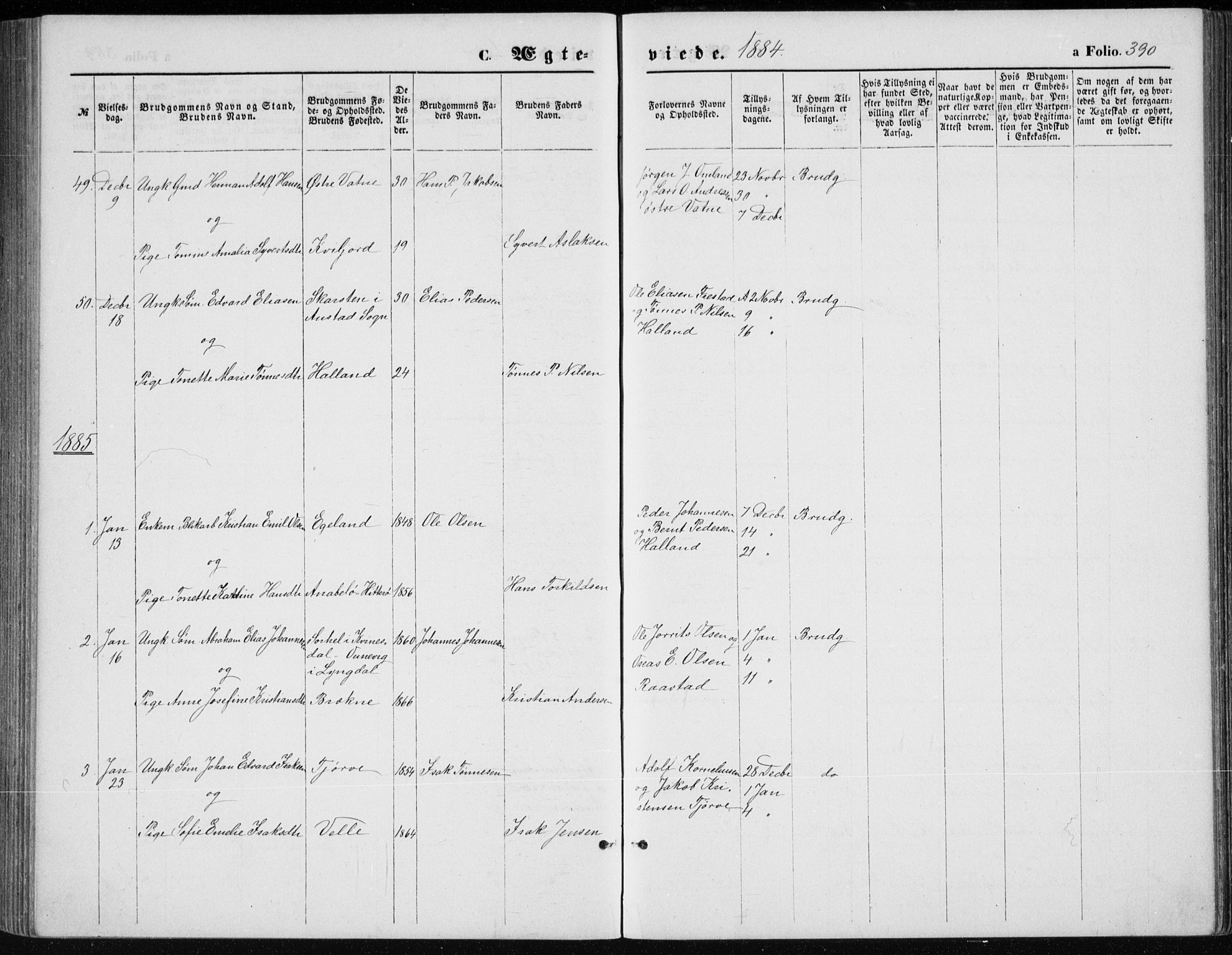 Lista sokneprestkontor, AV/SAK-1111-0027/F/Fb/L0004: Parish register (copy) no. B 4, 1877-1891, p. 390