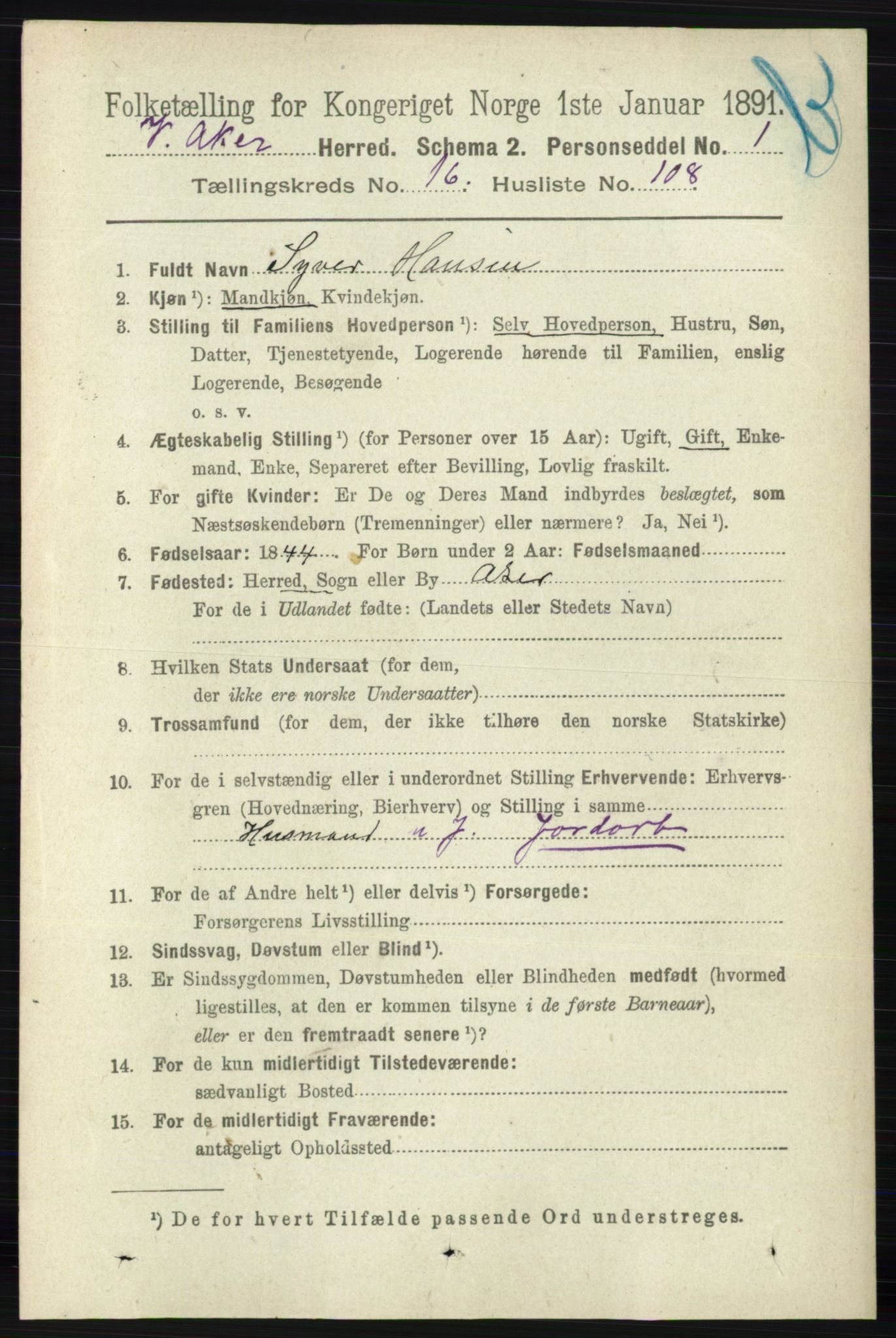 RA, 1891 census for 0218 Aker, 1891, p. 15766