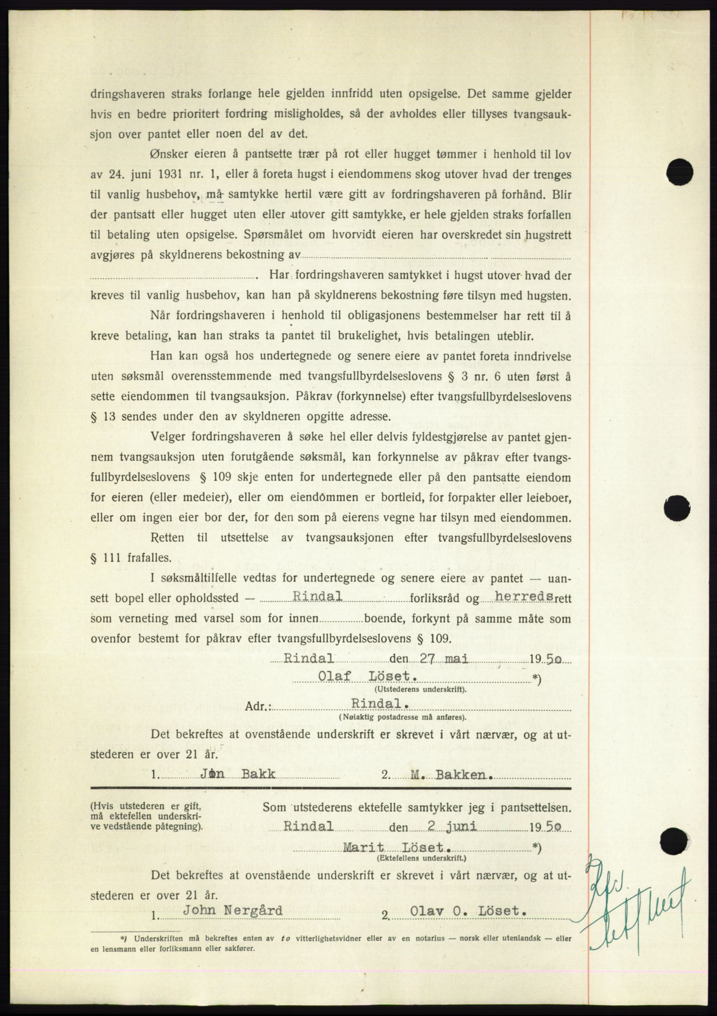 Nordmøre sorenskriveri, AV/SAT-A-4132/1/2/2Ca: Mortgage book no. B105, 1950-1950, Diary no: : 1777/1950