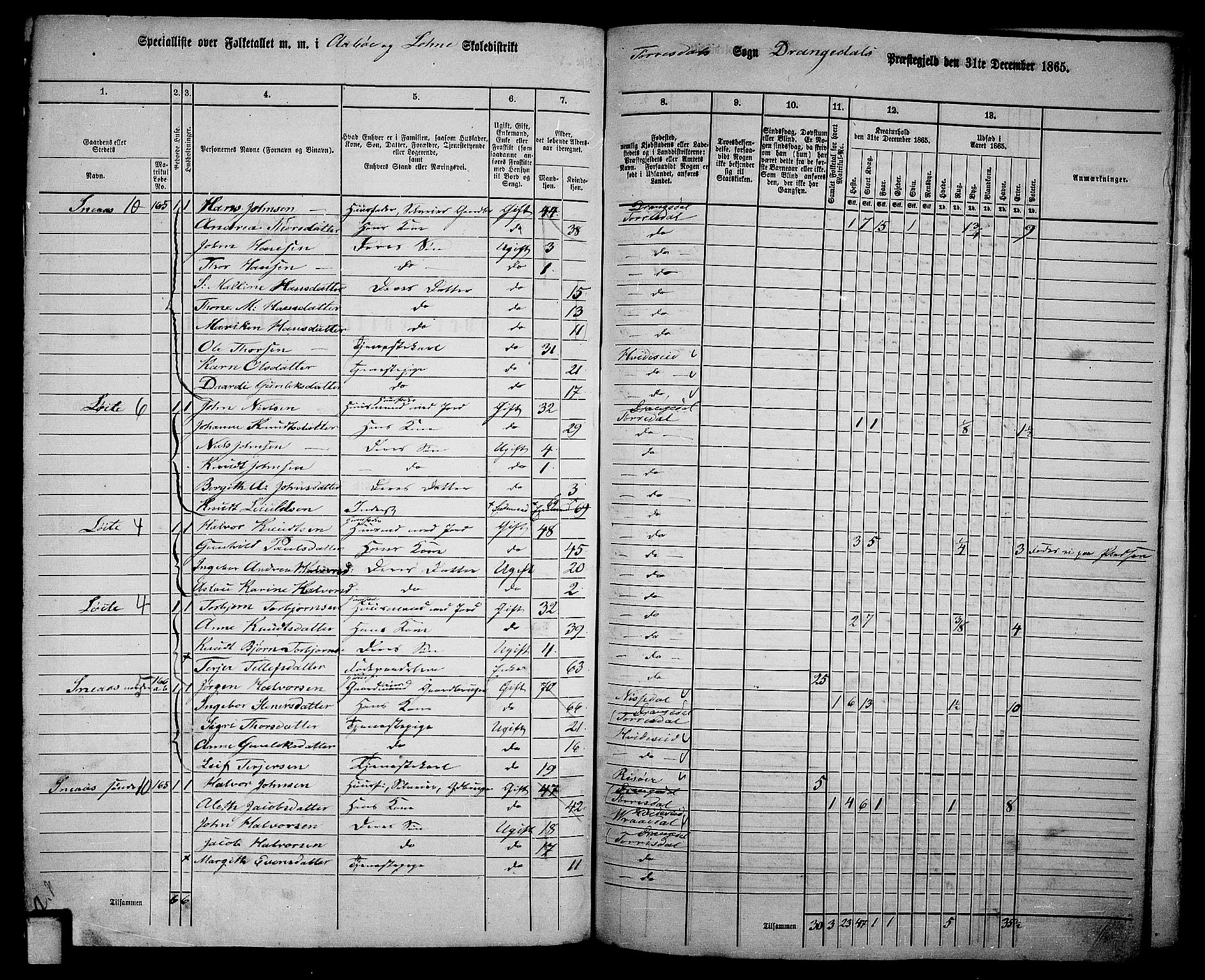 RA, 1865 census for Drangedal, 1865, p. 121