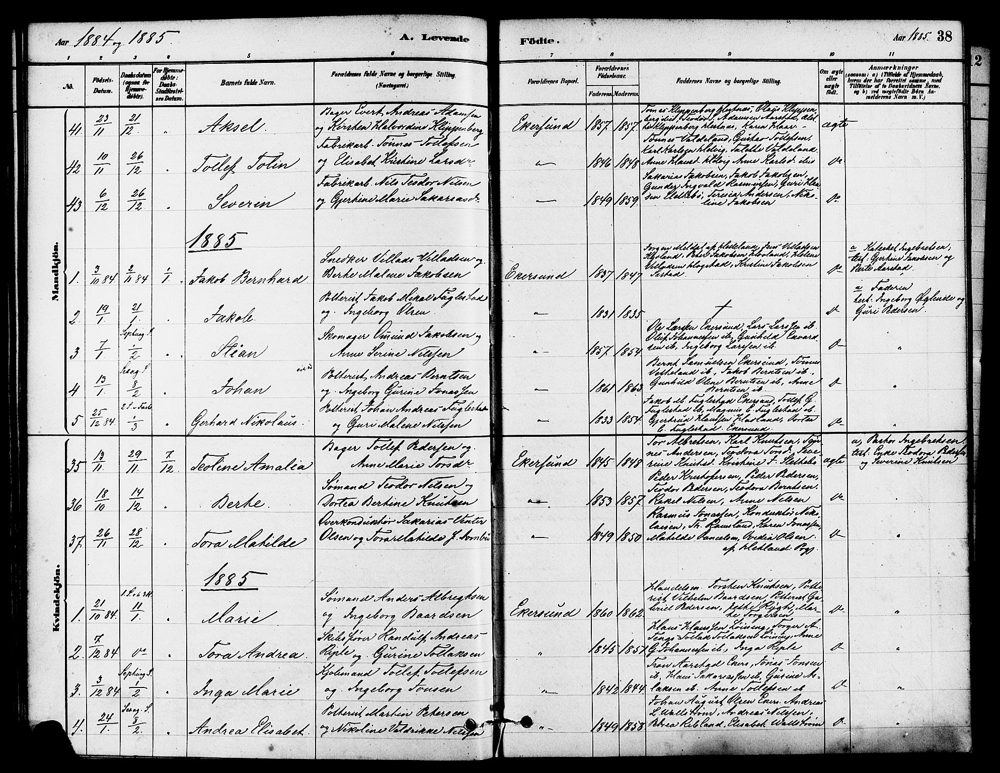 Eigersund sokneprestkontor, SAST/A-101807/S08/L0015: Parish register (official) no. A 15, 1879-1892, p. 38