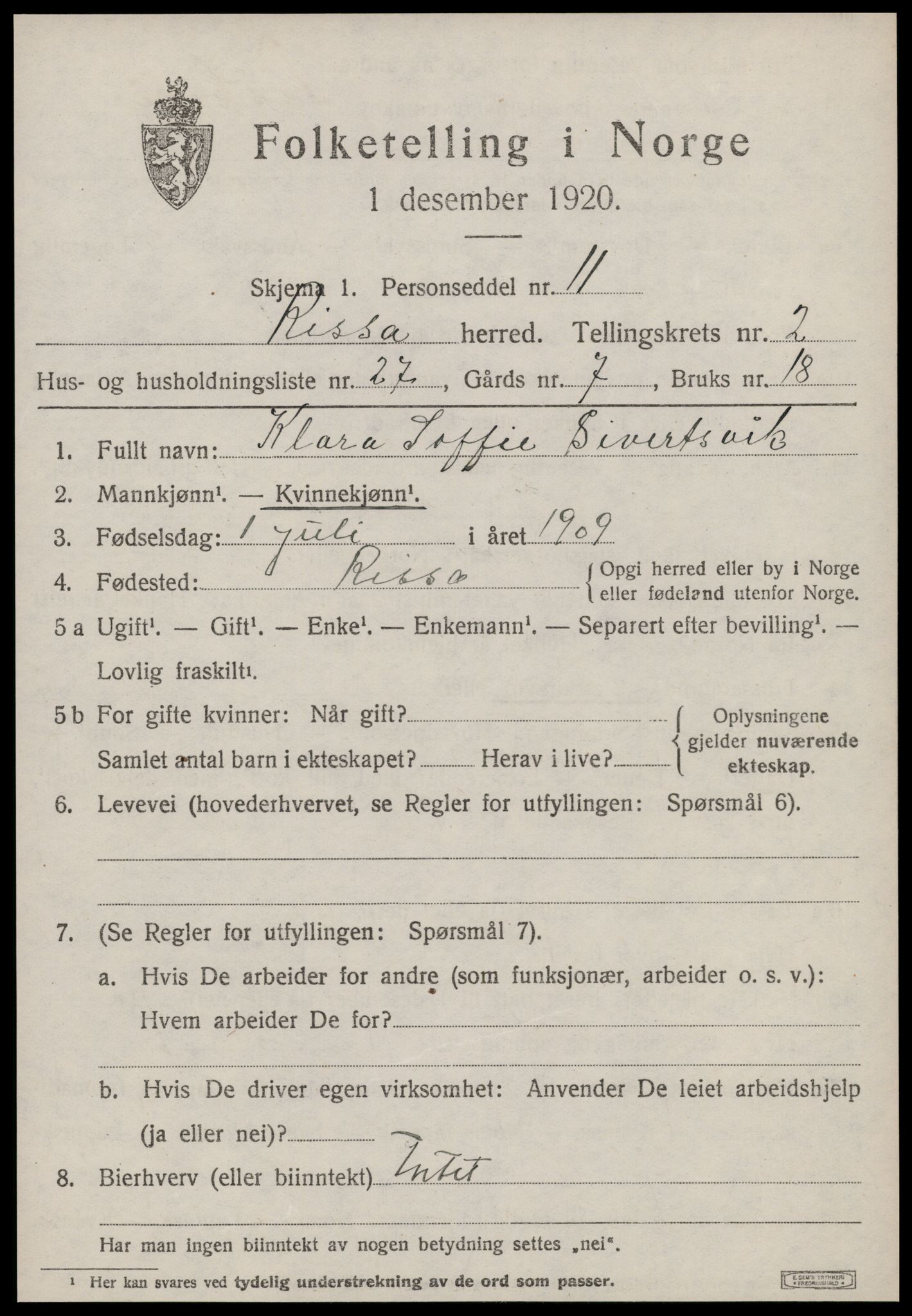 SAT, 1920 census for Rissa, 1920, p. 1959