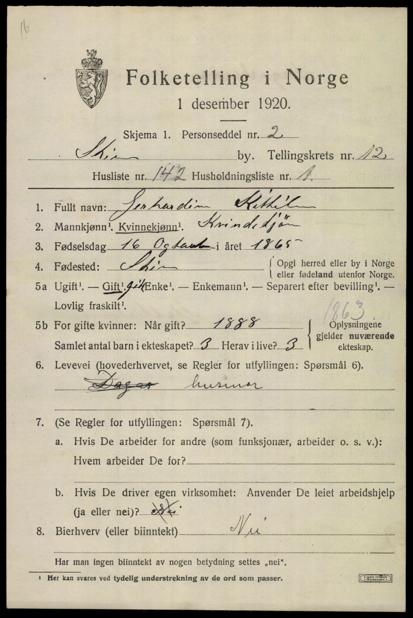 SAKO, 1920 census for Skien, 1920, p. 39466