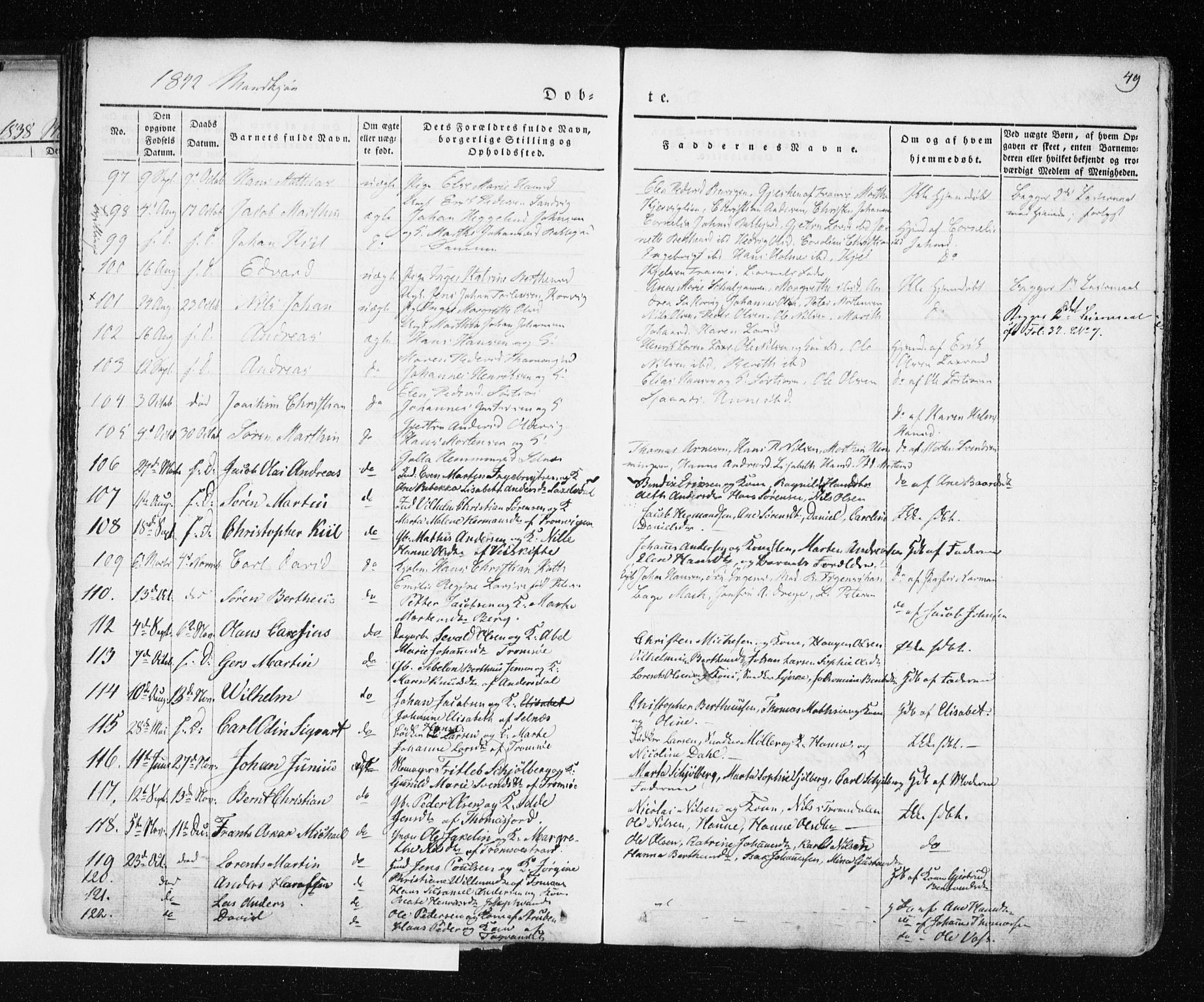 Tromsø sokneprestkontor/stiftsprosti/domprosti, SATØ/S-1343/G/Ga/L0009kirke: Parish register (official) no. 9, 1837-1847, p. 49