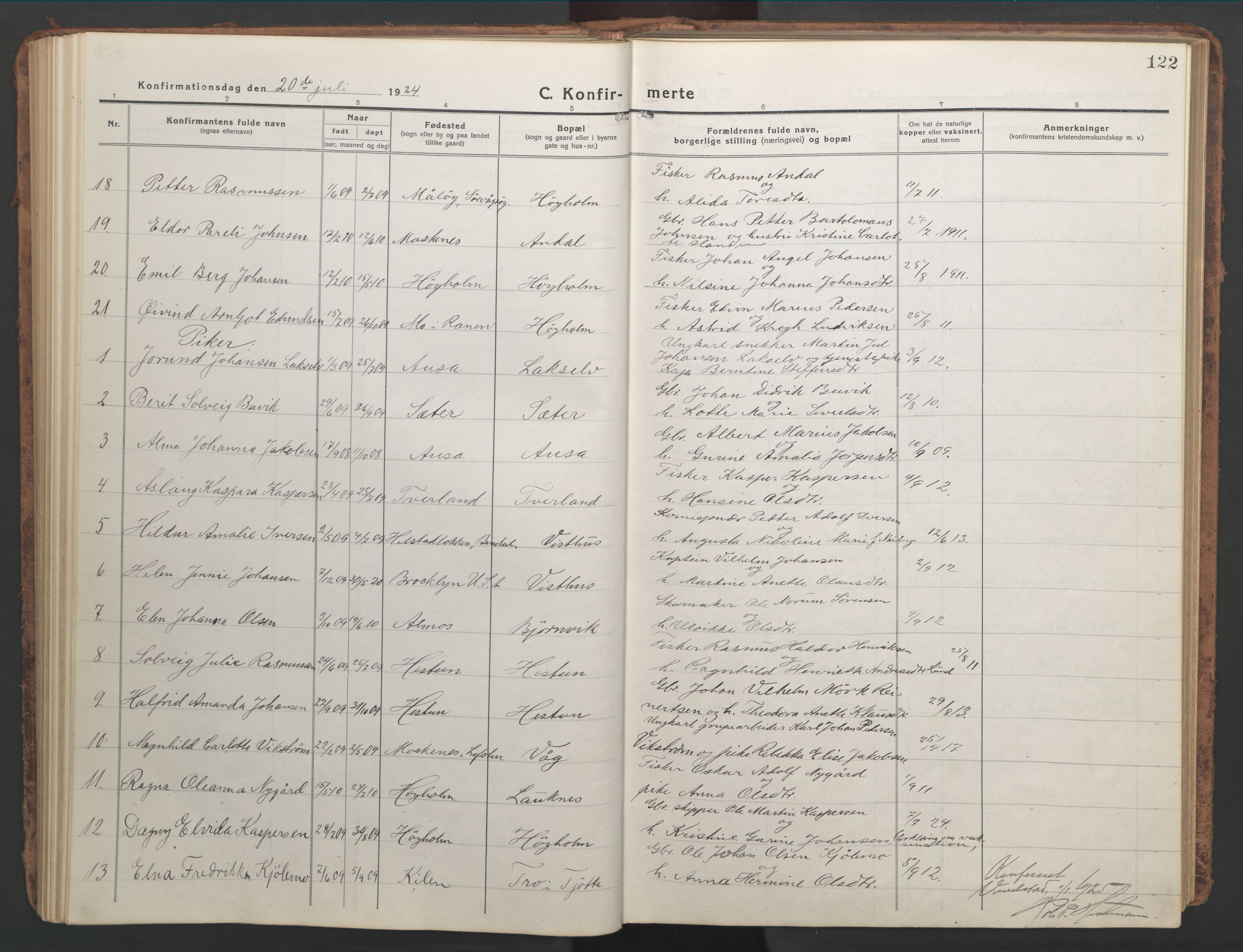 Ministerialprotokoller, klokkerbøker og fødselsregistre - Nordland, AV/SAT-A-1459/819/L0278: Parish register (copy) no. 819C04, 1917-1967, p. 122