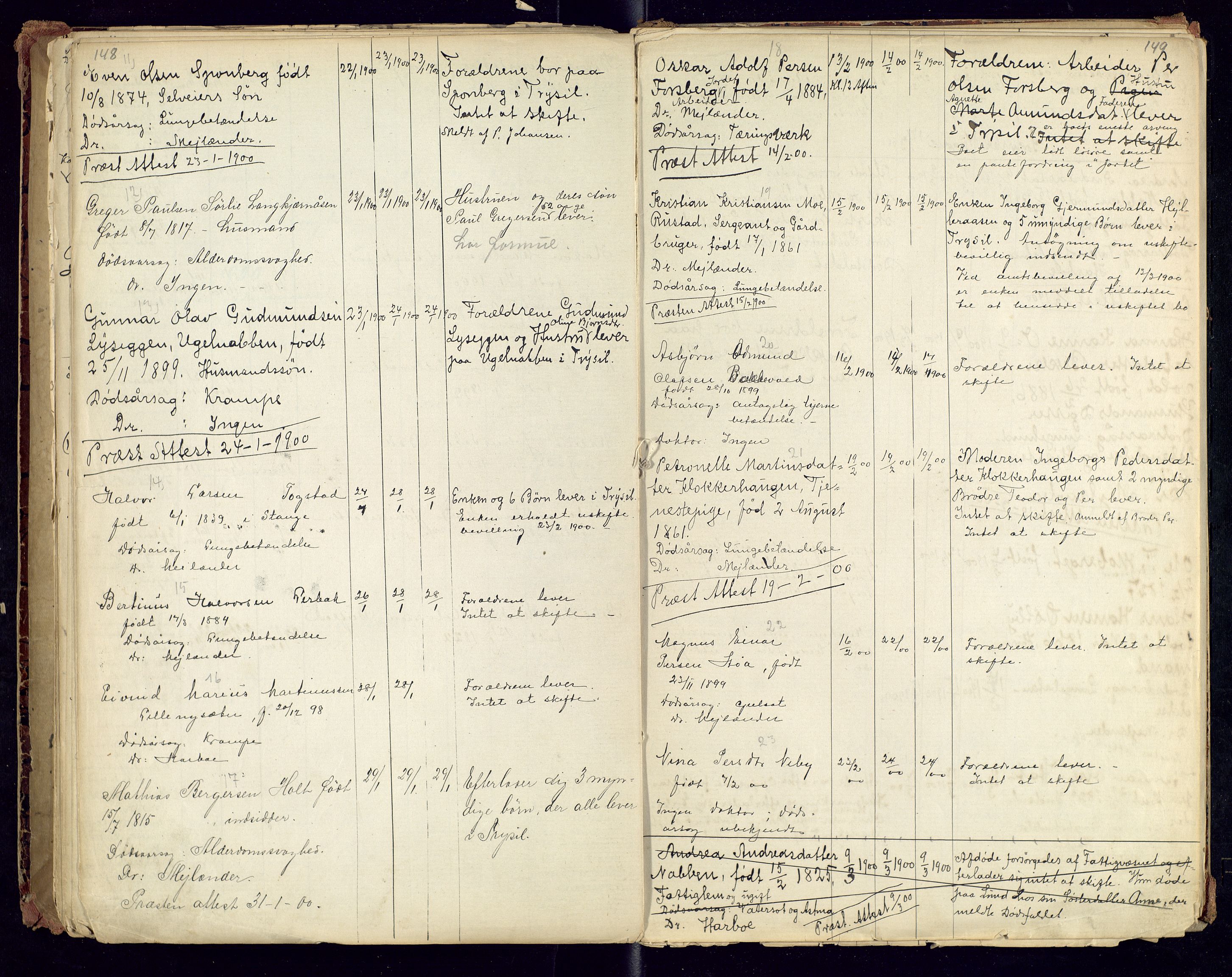 Trysil lensmannskontor, AV/SAH-LHT-026/H/Ha/L0001: Dødsfallsprotokoll, 1875-1901, p. 148-149