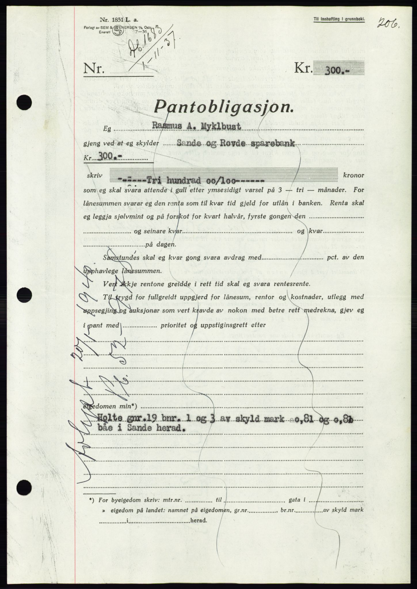 Søre Sunnmøre sorenskriveri, AV/SAT-A-4122/1/2/2C/L0064: Mortgage book no. 58, 1937-1938, Diary no: : 1683/1937