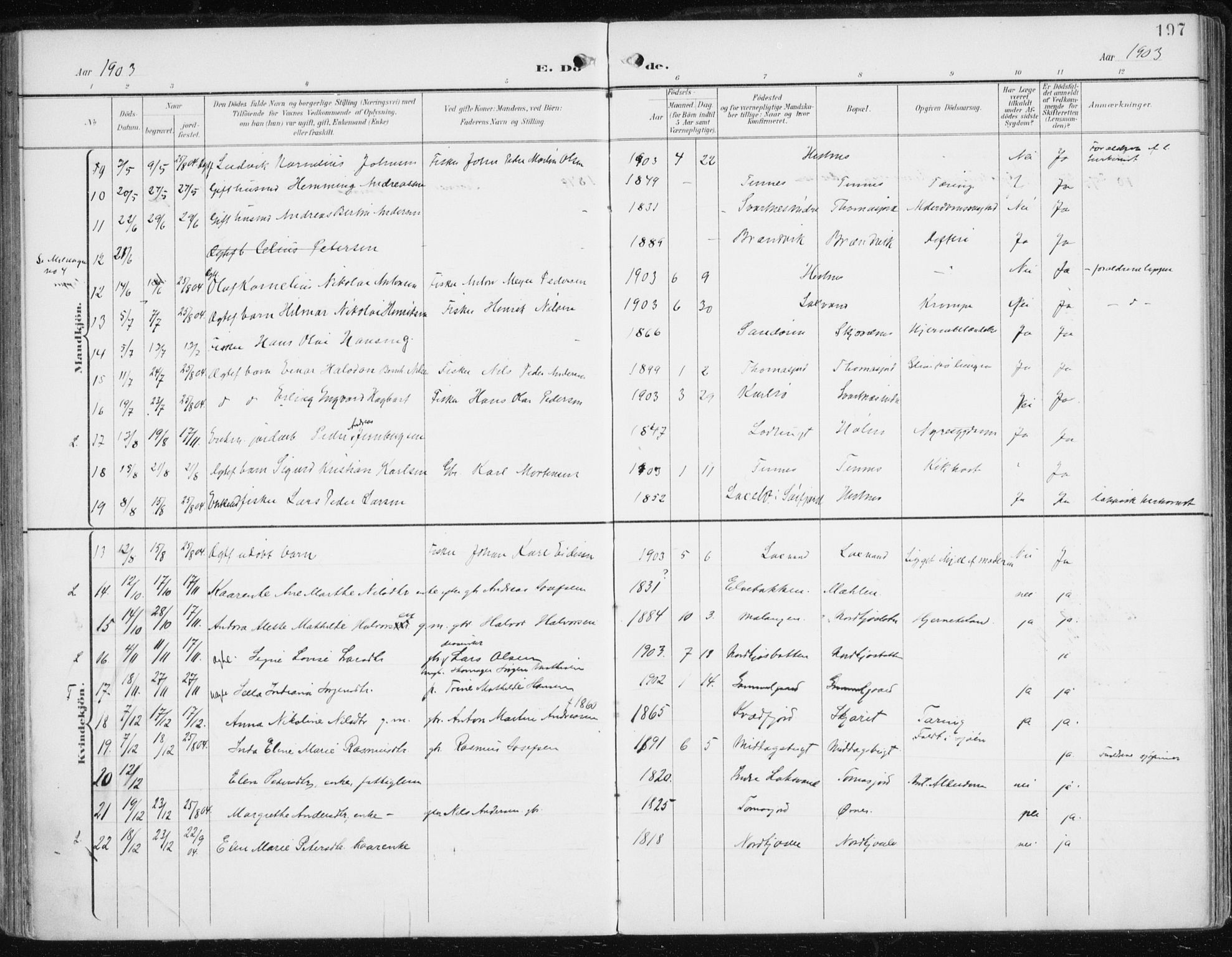 Balsfjord sokneprestembete, AV/SATØ-S-1303/G/Gaa/L0006kirke: Parish register (official) no. 6, 1897-1909, p. 197
