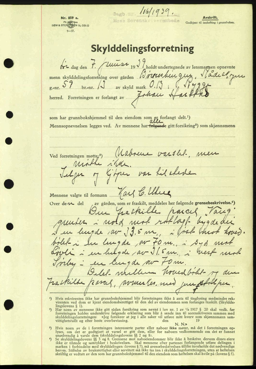 Moss sorenskriveri, SAO/A-10168: Mortgage book no. A5, 1938-1939, Diary no: : 106/1939