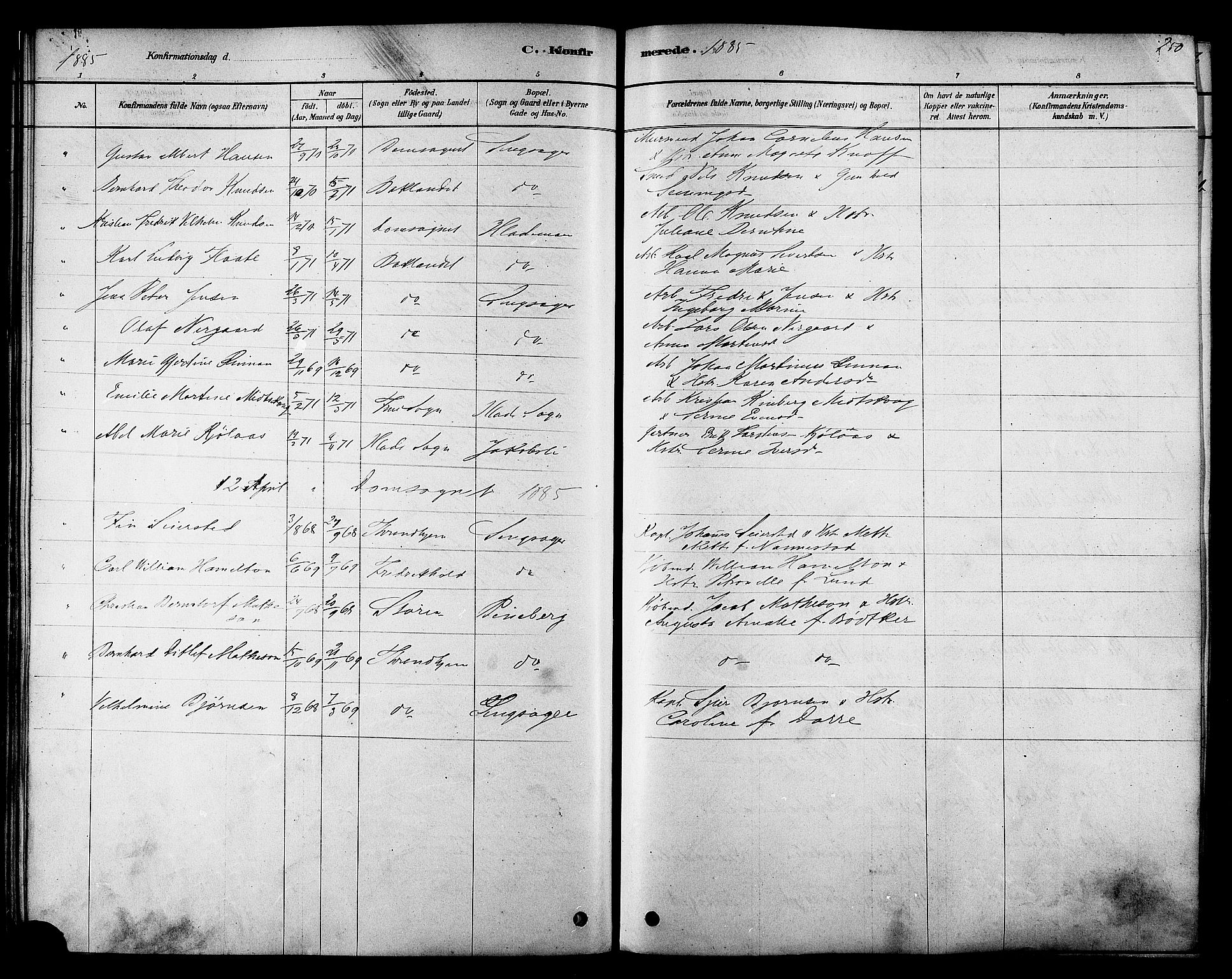 Ministerialprotokoller, klokkerbøker og fødselsregistre - Sør-Trøndelag, SAT/A-1456/606/L0294: Parish register (official) no. 606A09, 1878-1886, p. 250