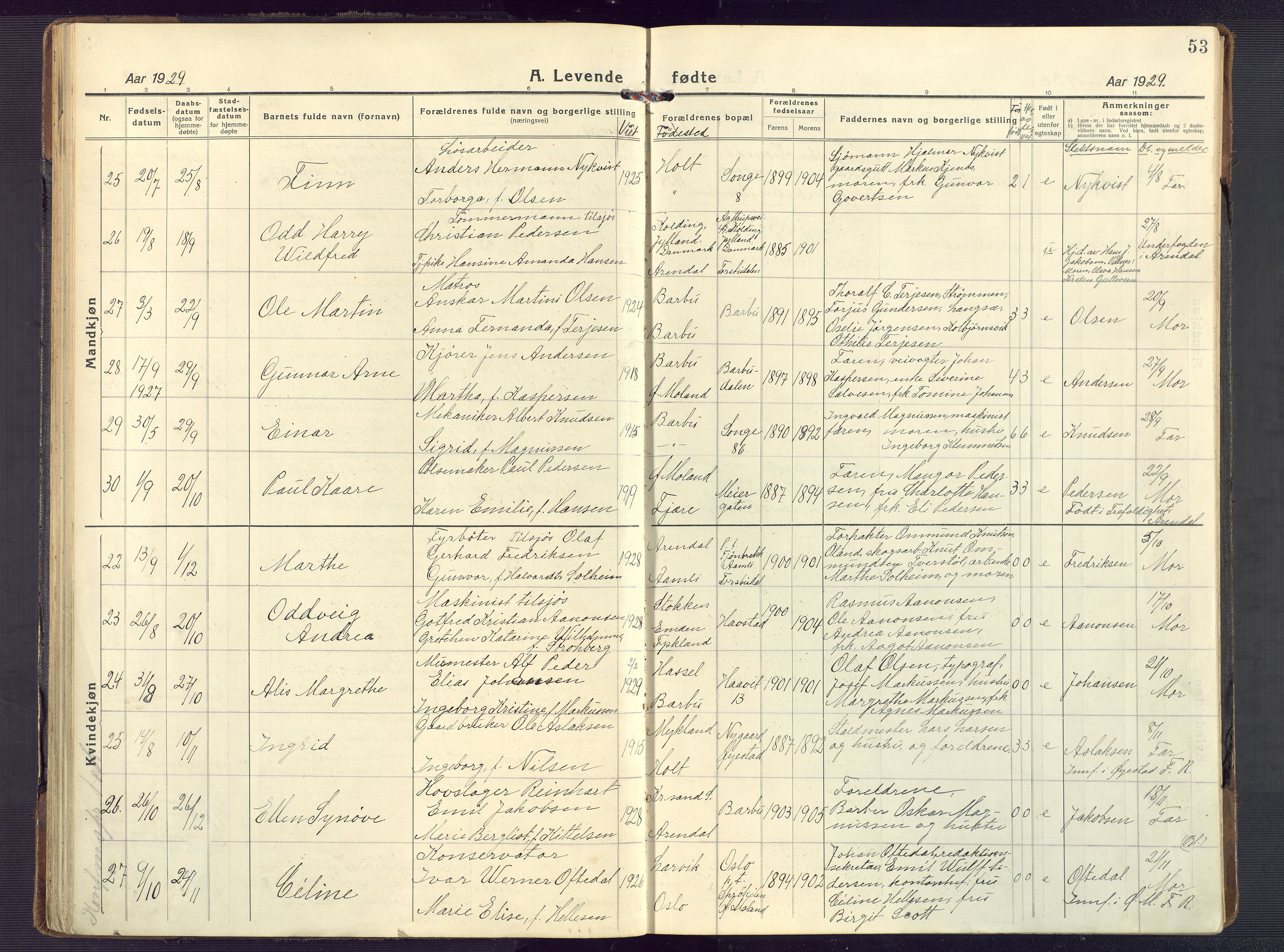 Barbu sokneprestkontor, SAK/1111-0003/F/Fb/L0005: Parish register (copy) no. B 5, 1923-1946, p. 53