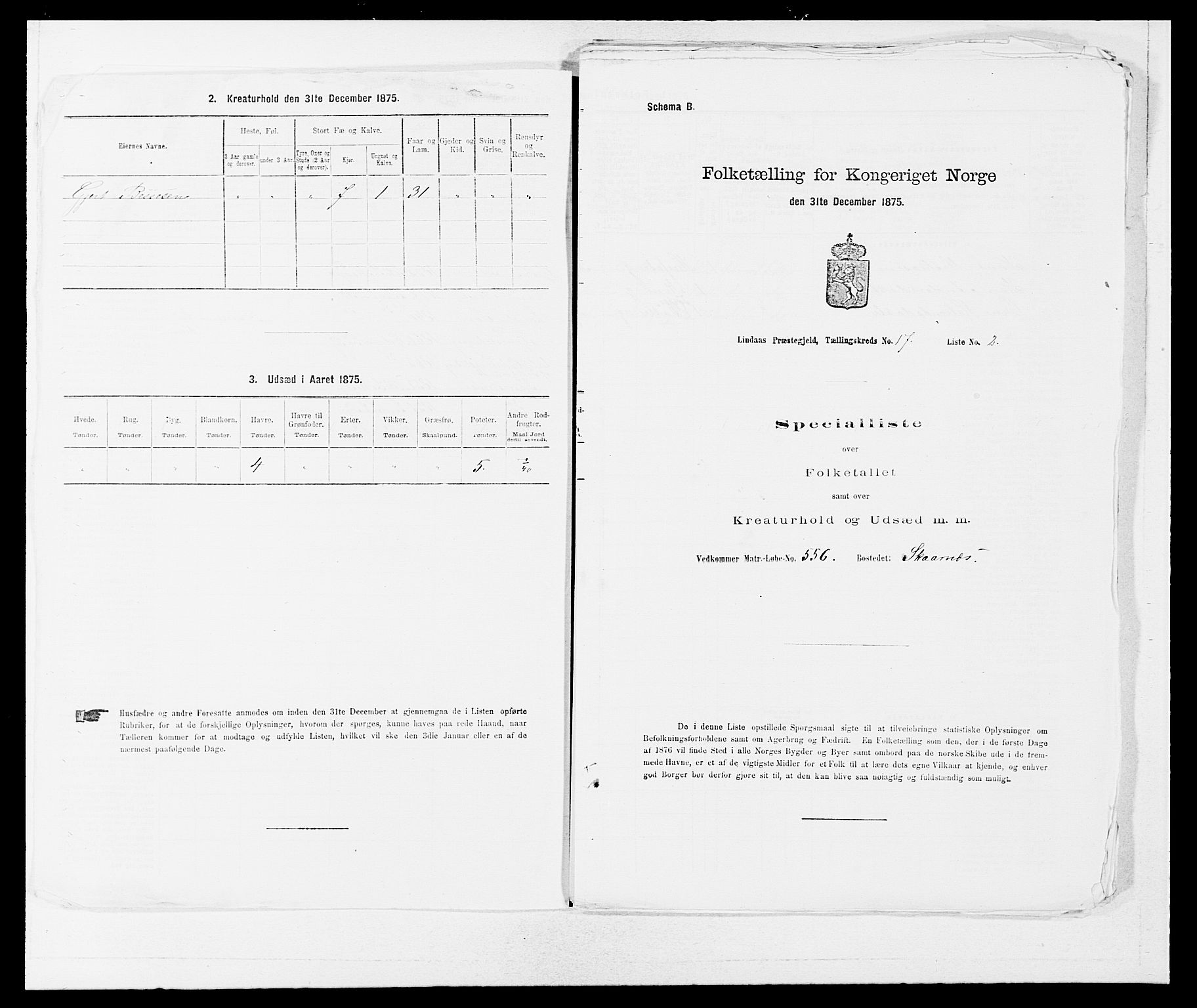 SAB, 1875 census for 1263P Lindås, 1875, p. 1692