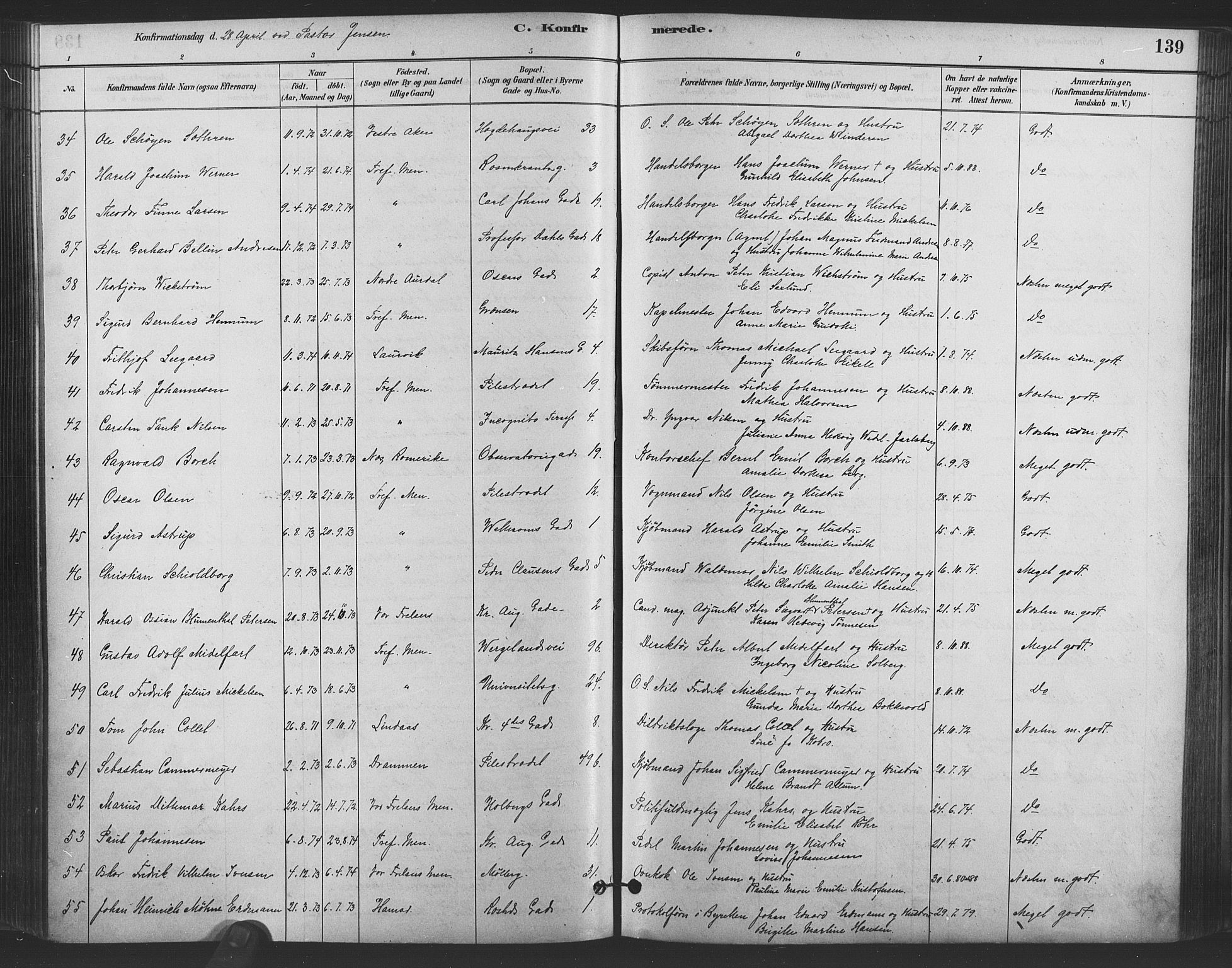 Trefoldighet prestekontor Kirkebøker, AV/SAO-A-10882/F/Fb/L0003: Parish register (official) no. II 3, 1881-1895, p. 139