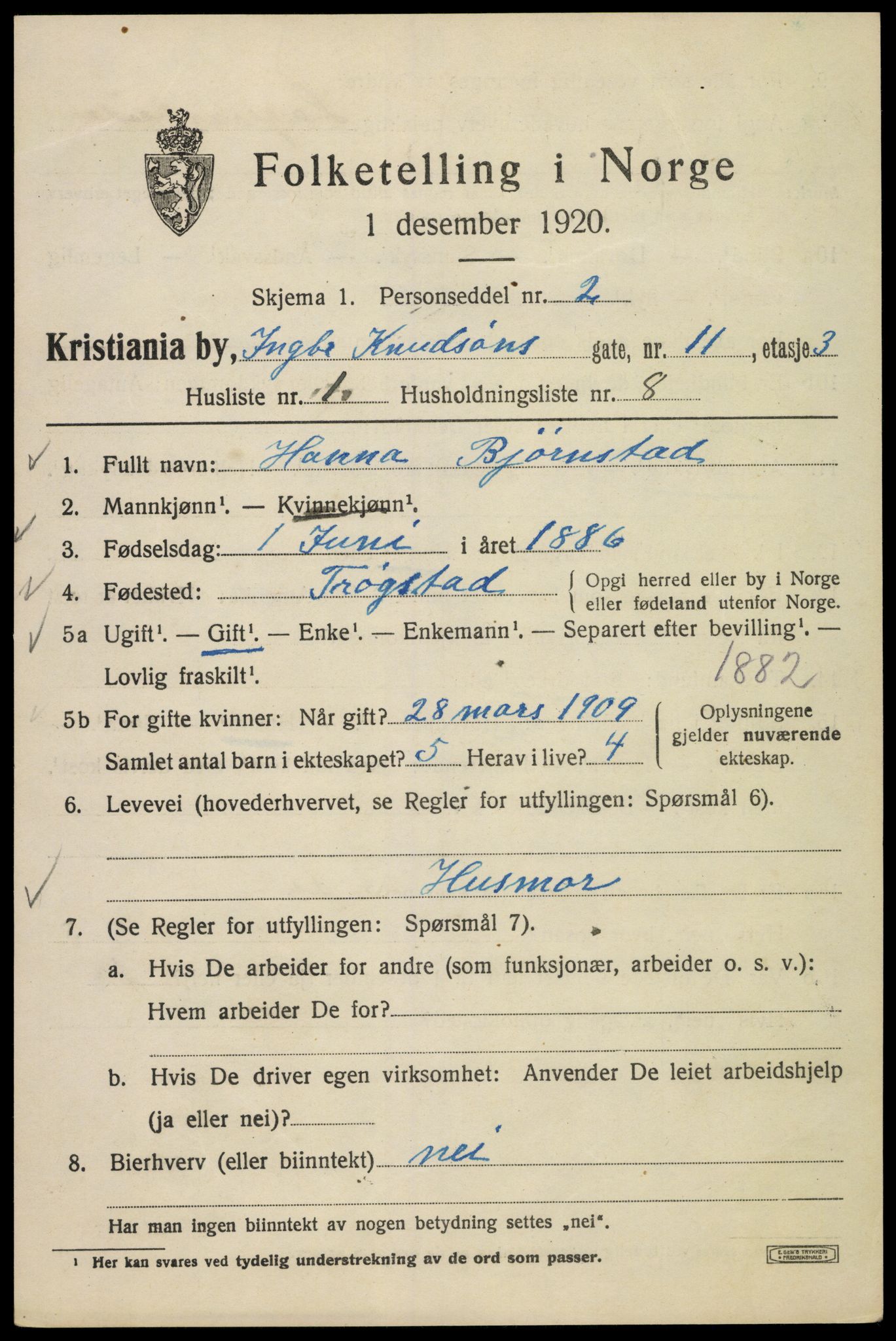 SAO, 1920 census for Kristiania, 1920, p. 309859