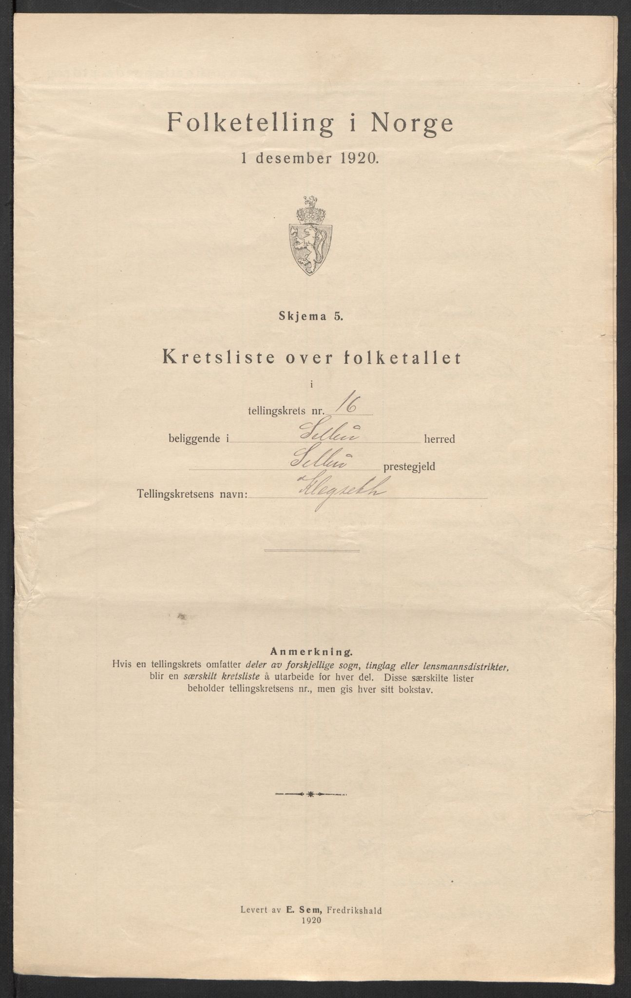 SAT, 1920 census for Selbu, 1920, p. 53