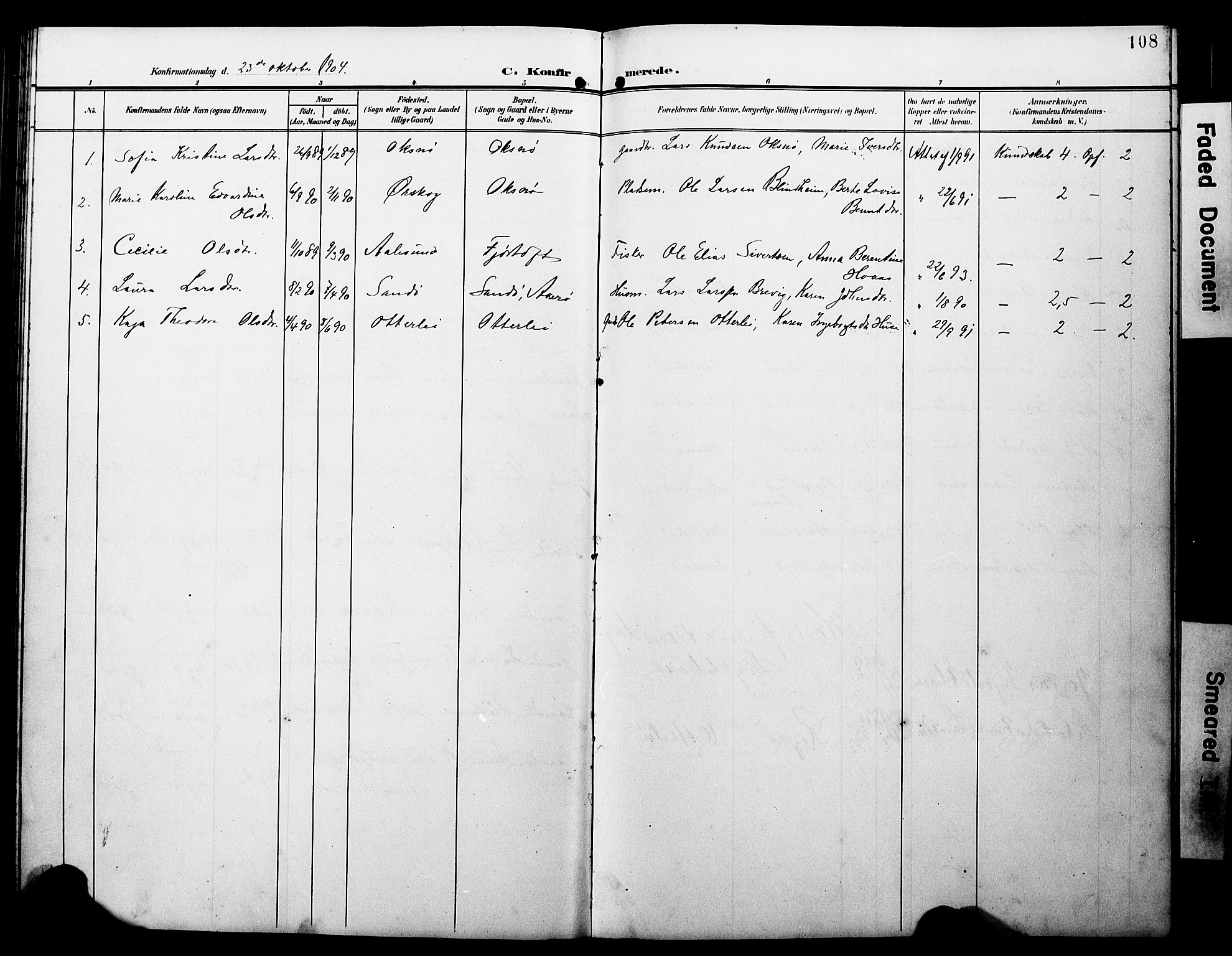 Ministerialprotokoller, klokkerbøker og fødselsregistre - Møre og Romsdal, AV/SAT-A-1454/538/L0524: Parish register (copy) no. 538C02, 1901-1931, p. 108