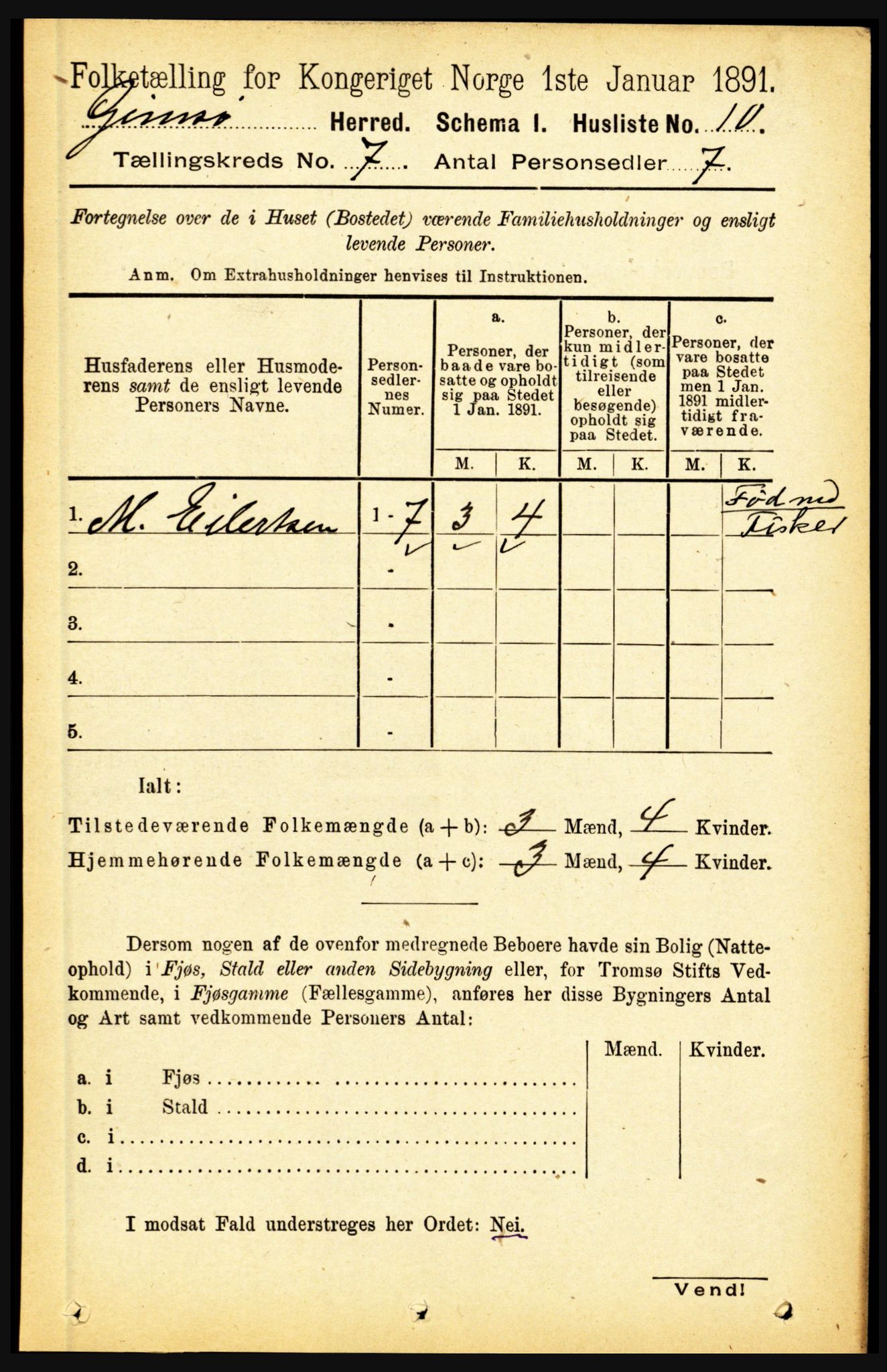 RA, 1891 census for 1864 Gimsøy, 1891, p. 1180