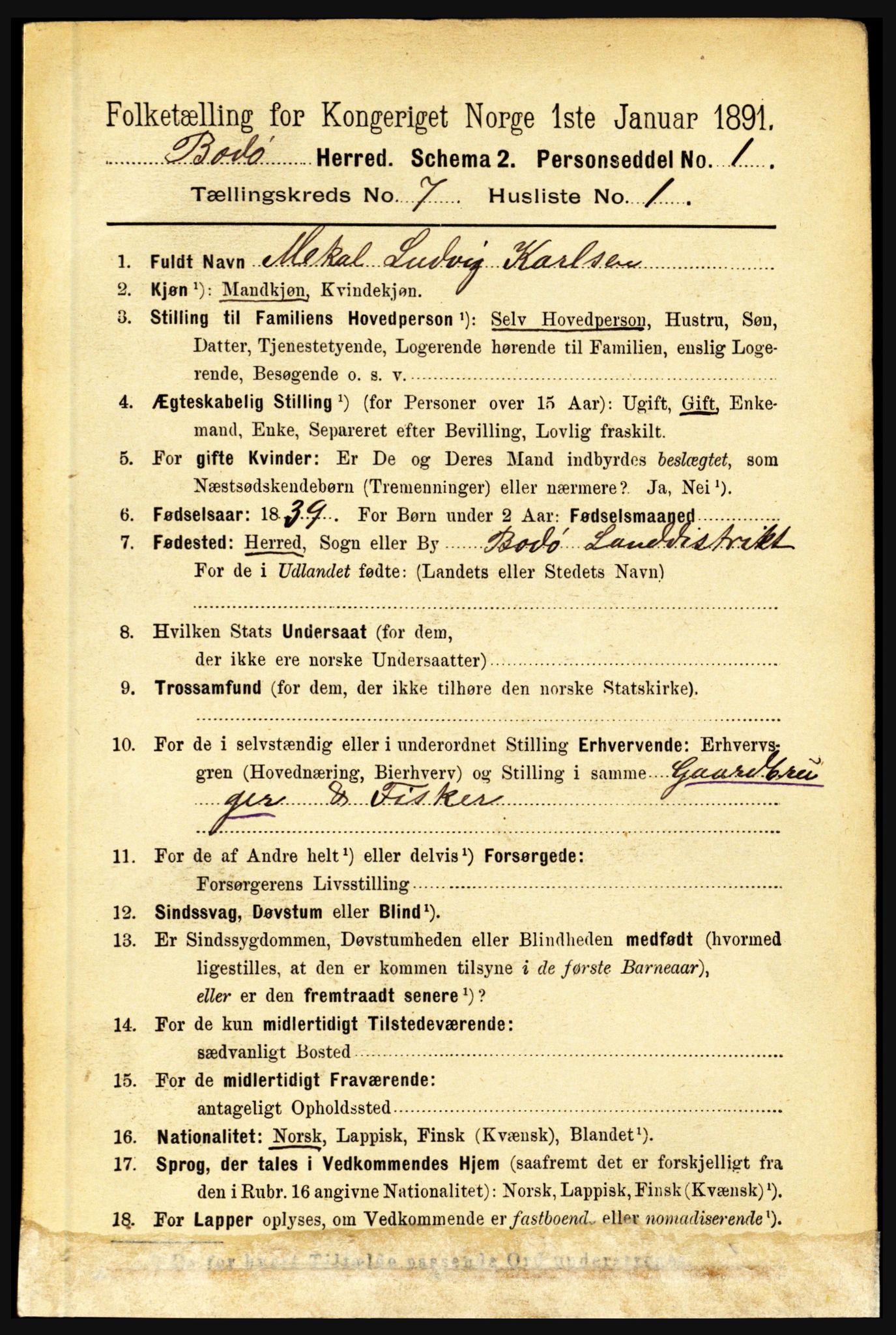 RA, 1891 census for 1843 Bodø, 1891, p. 4630