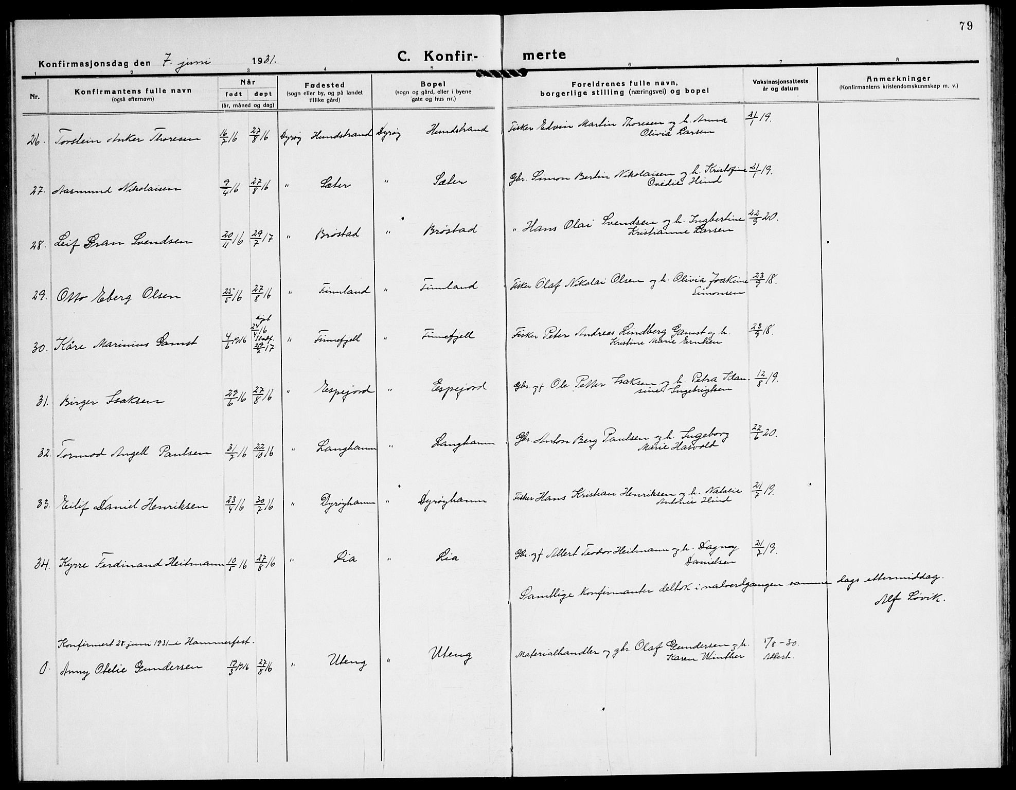 Tranøy sokneprestkontor, AV/SATØ-S-1313/I/Ia/Iab/L0016klokker: Parish register (copy) no. 16, 1930-1945, p. 79