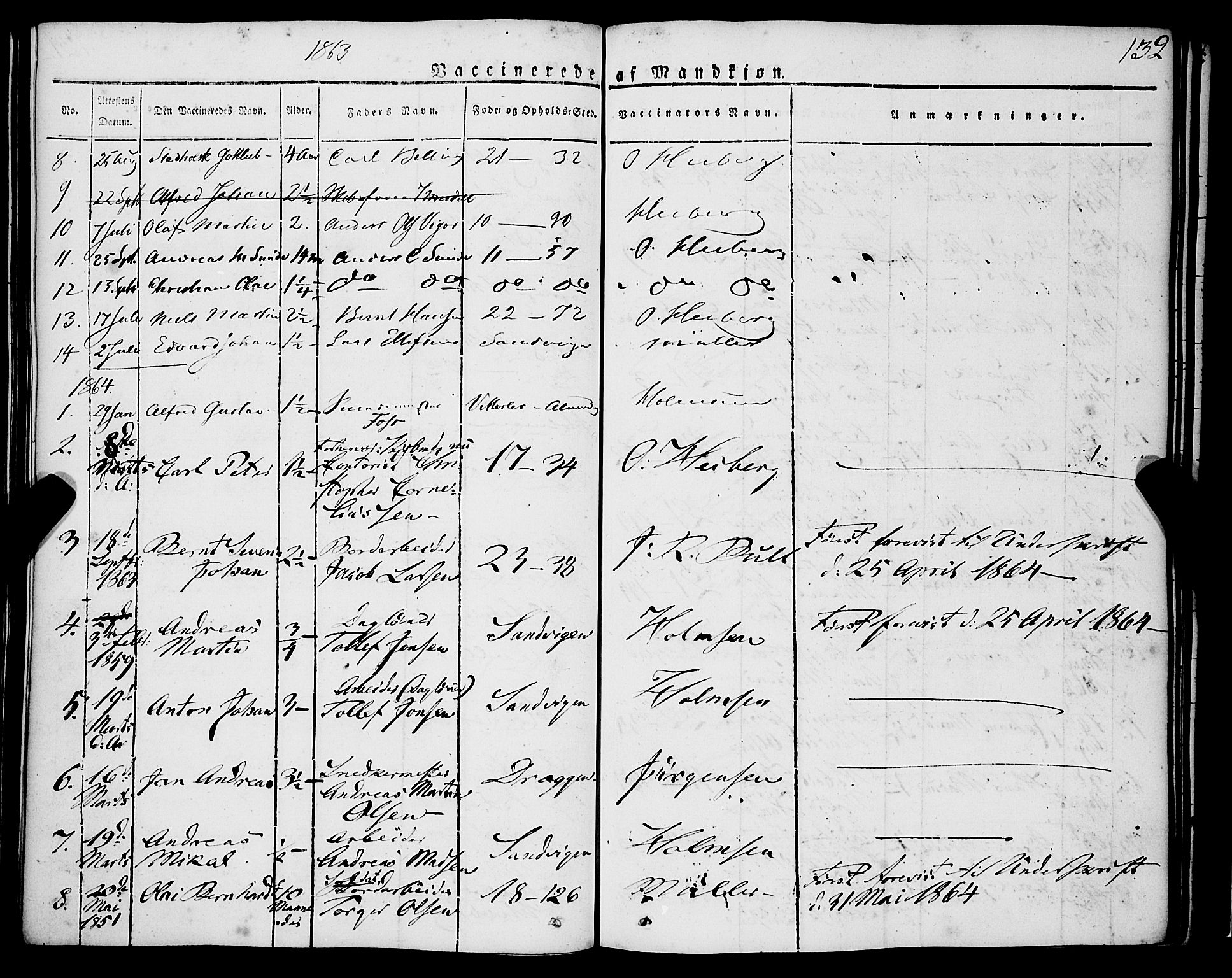 Korskirken sokneprestembete, AV/SAB-A-76101/H/Haa/L0050: Parish register (official) no. F 1, 1821-1869, p. 132