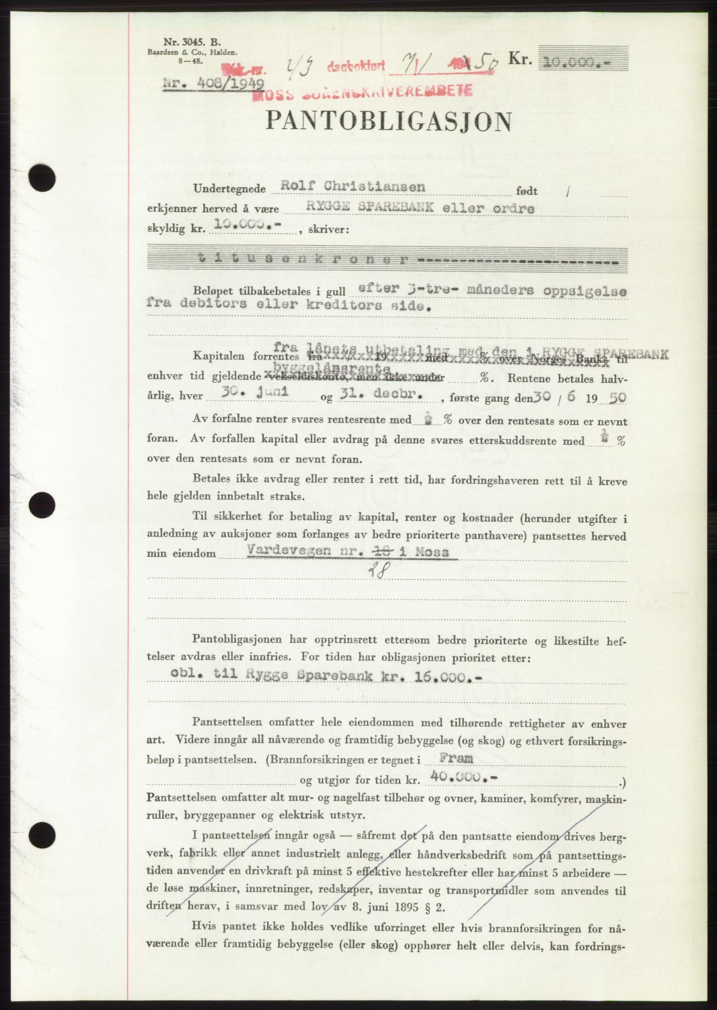 Moss sorenskriveri, SAO/A-10168: Mortgage book no. B23, 1949-1950, Diary no: : 43/1950