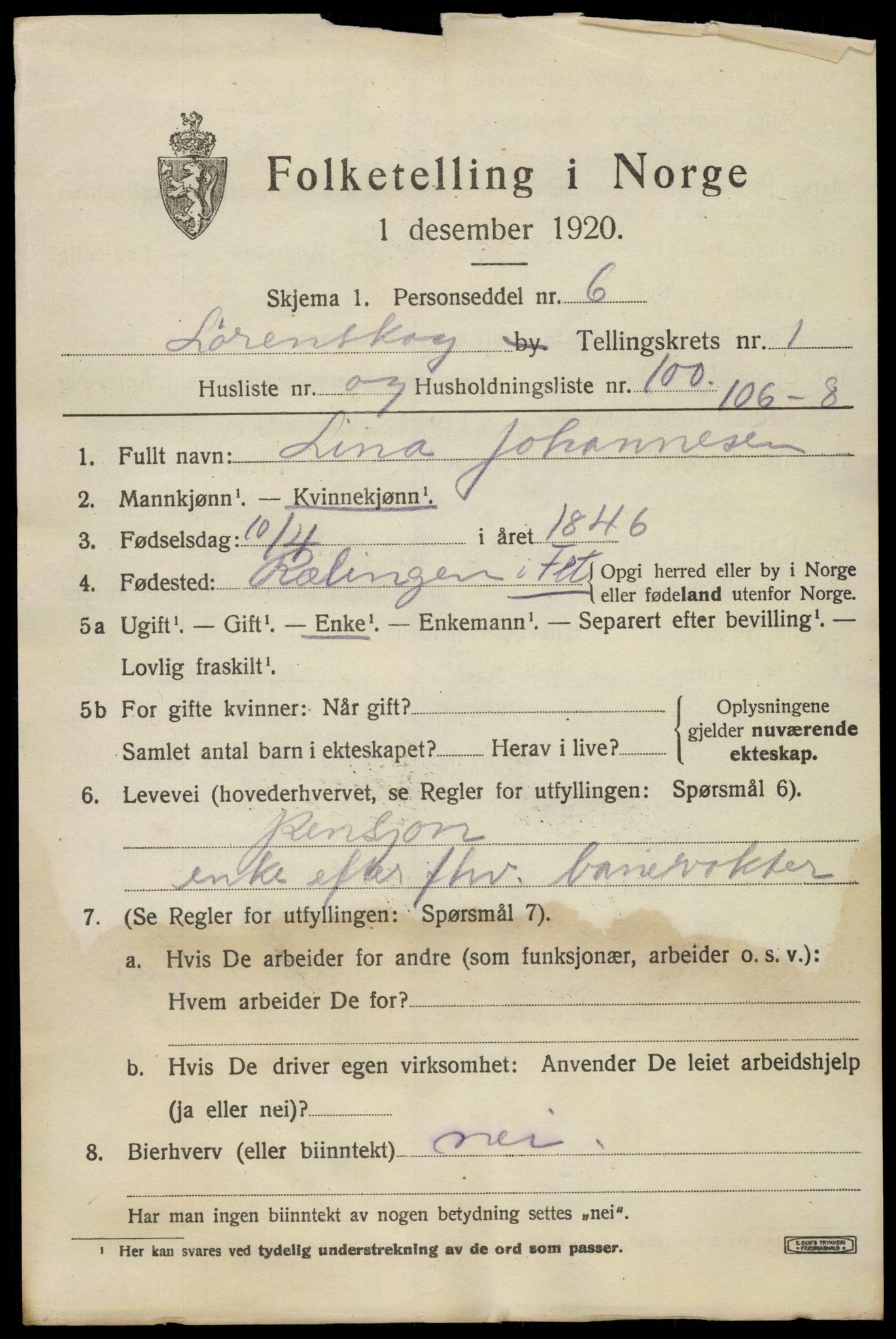 SAO, 1920 census for Lørenskog, 1920, p. 2073