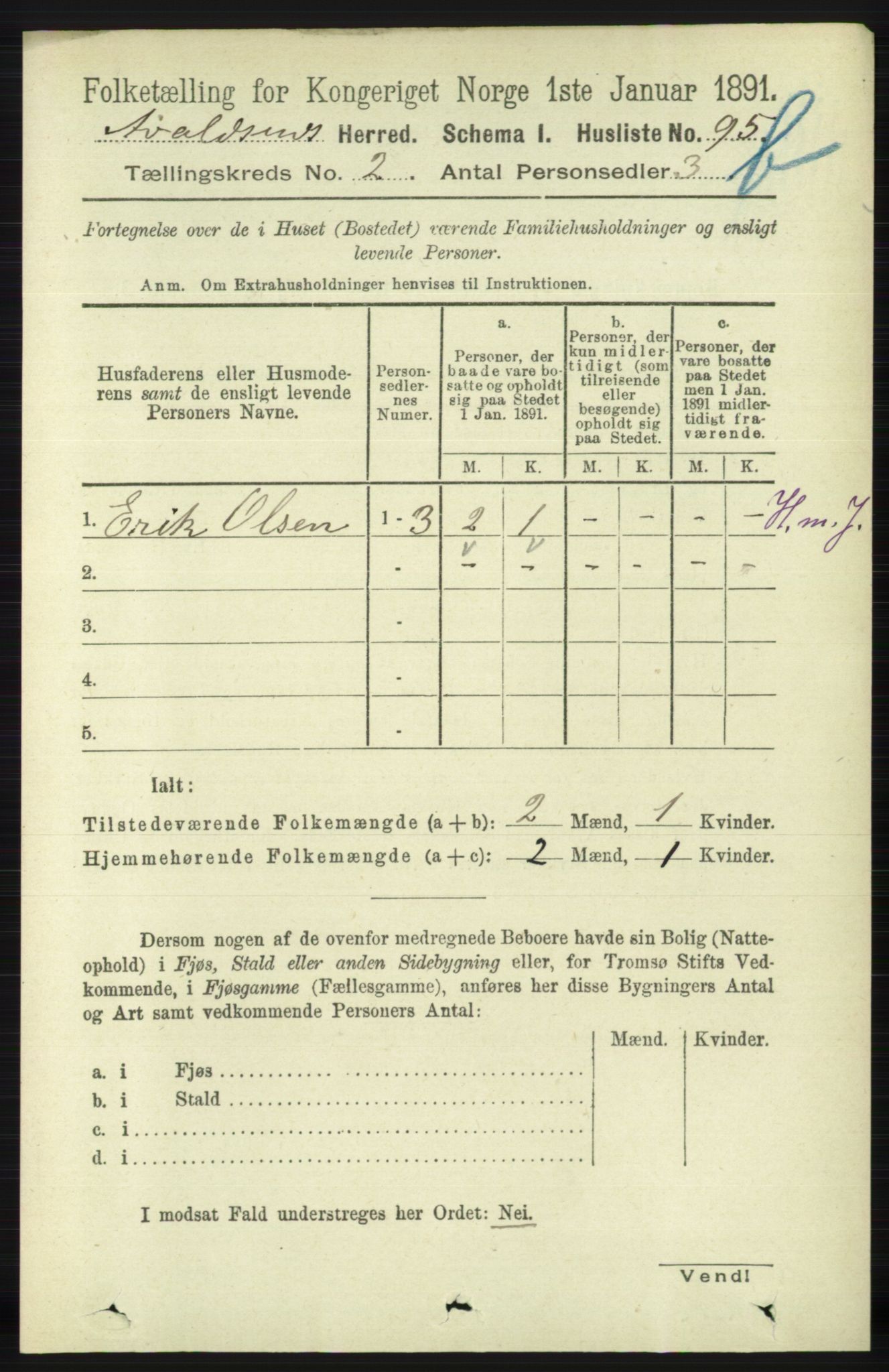 RA, 1891 census for 1147 Avaldsnes, 1891, p. 1984