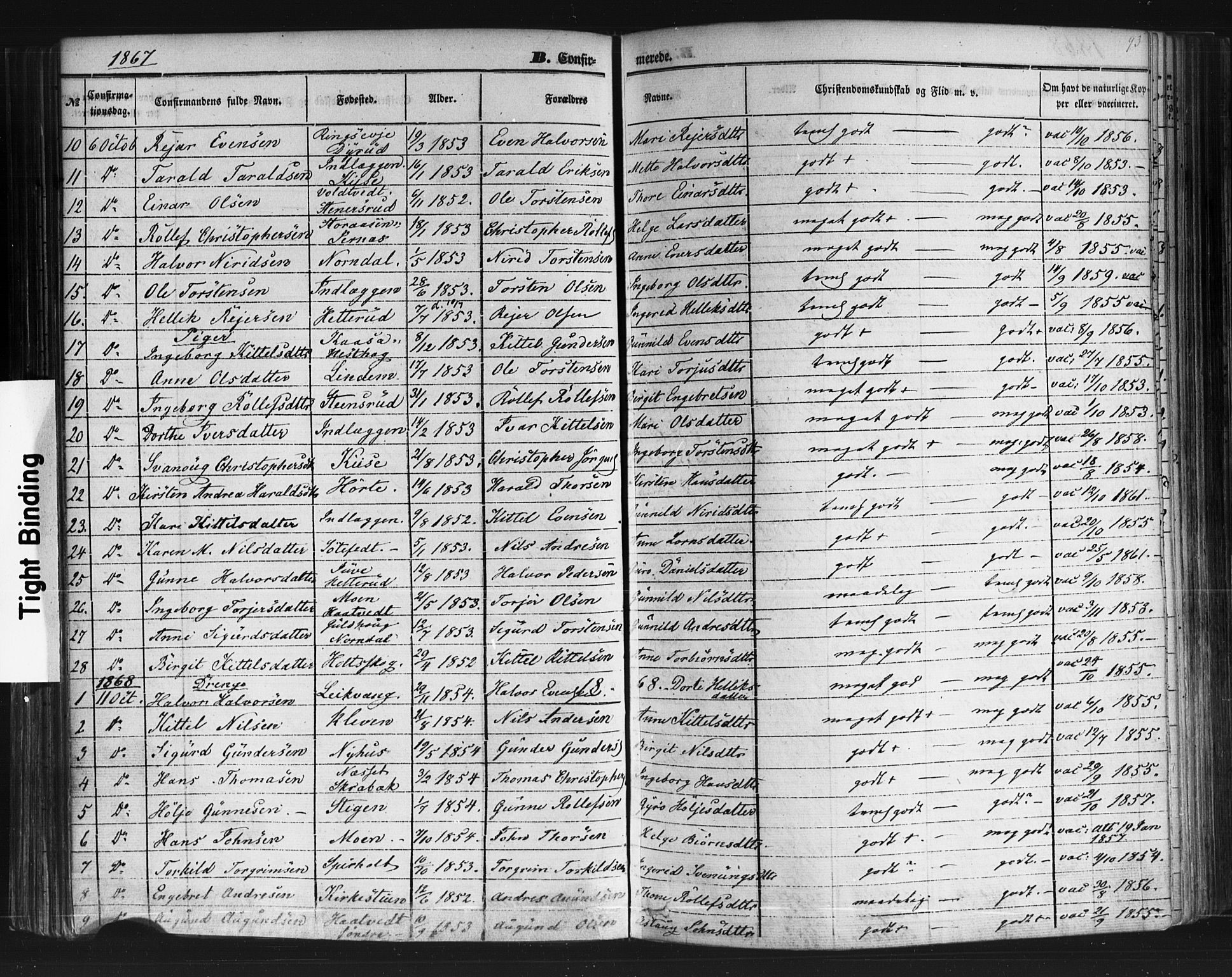 Sauherad kirkebøker, SAKO/A-298/F/Fb/L0001: Parish register (official) no. II 1, 1851-1877, p. 93
