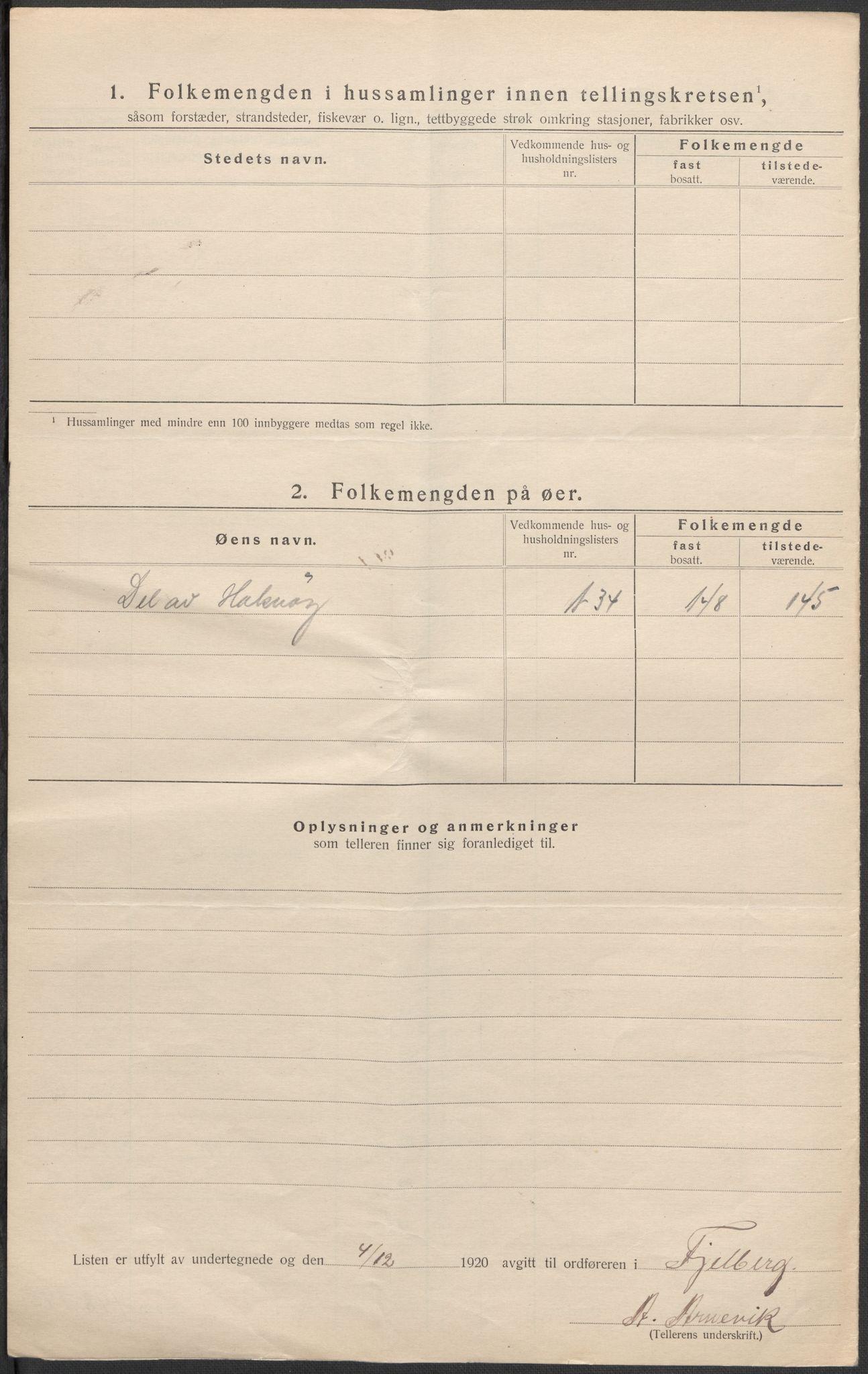 SAB, 1920 census for Fjelberg, 1920, p. 15