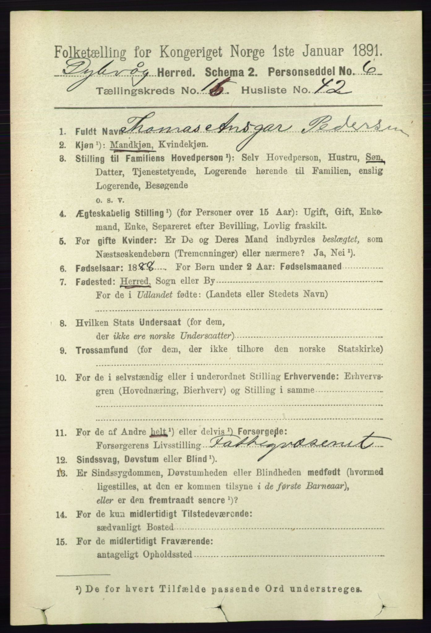 RA, 1891 census for 0915 Dypvåg, 1891, p. 6653